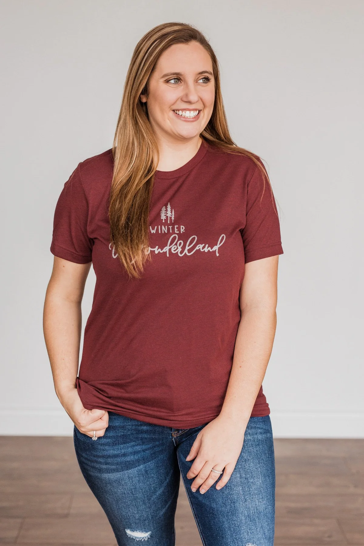 "Winter Wonderland" Graphic Tee- Burgundy - Image 2