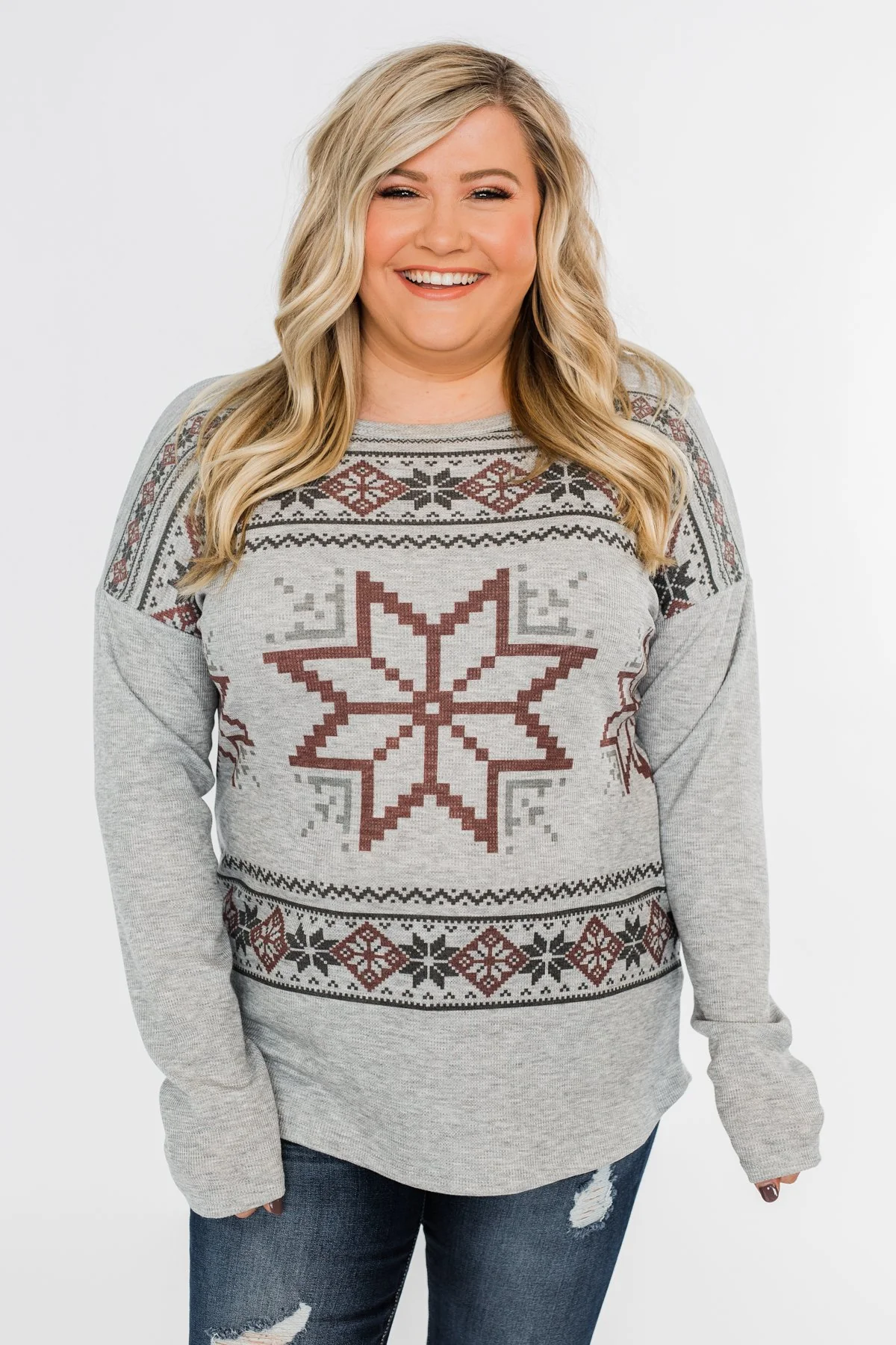 Winter Wonderland Thermal Top- Grey - Image 2