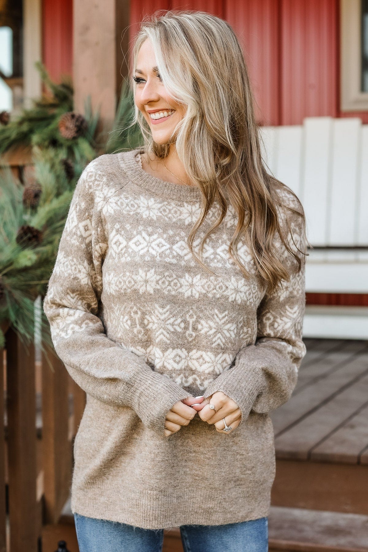 Winter Wonders Knit Sweater- Taupe - Image 2