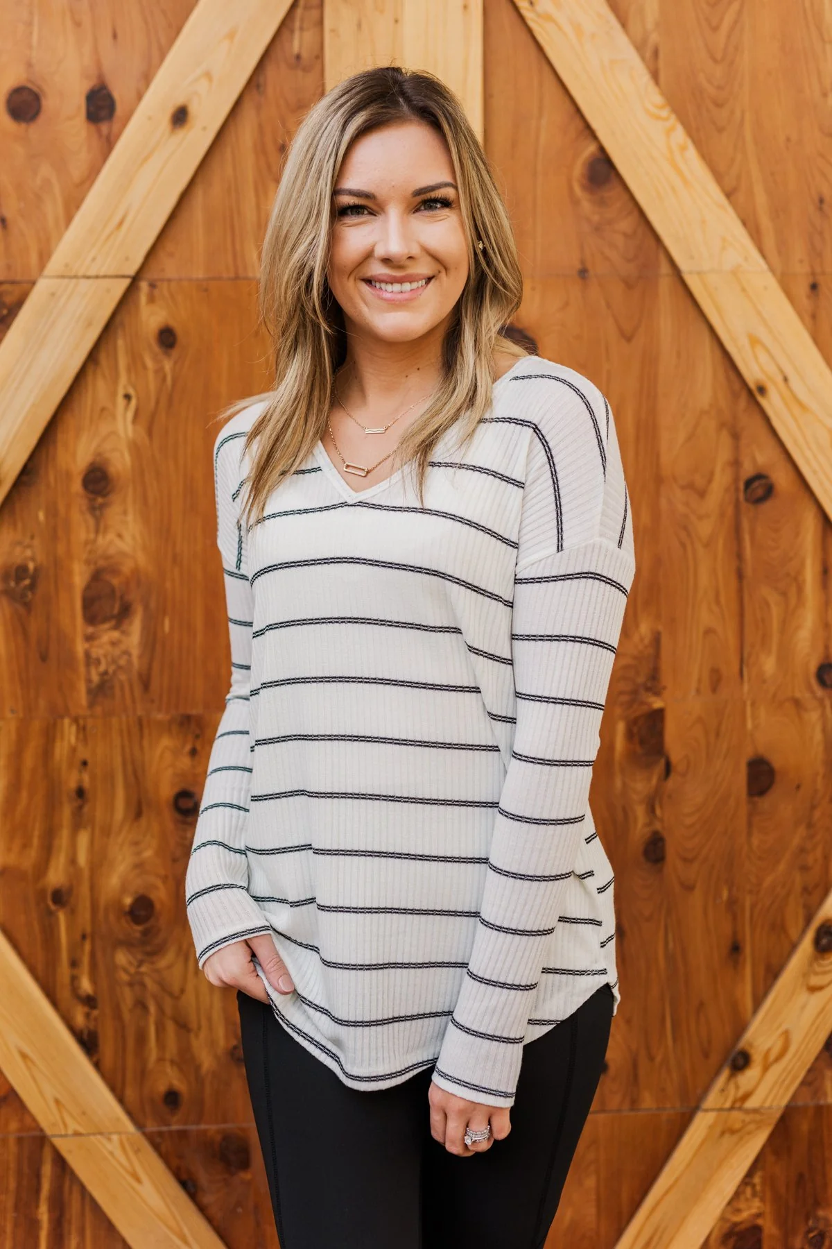 Wish You The Best Striped Long Sleeve Top- Ivory - Image 7