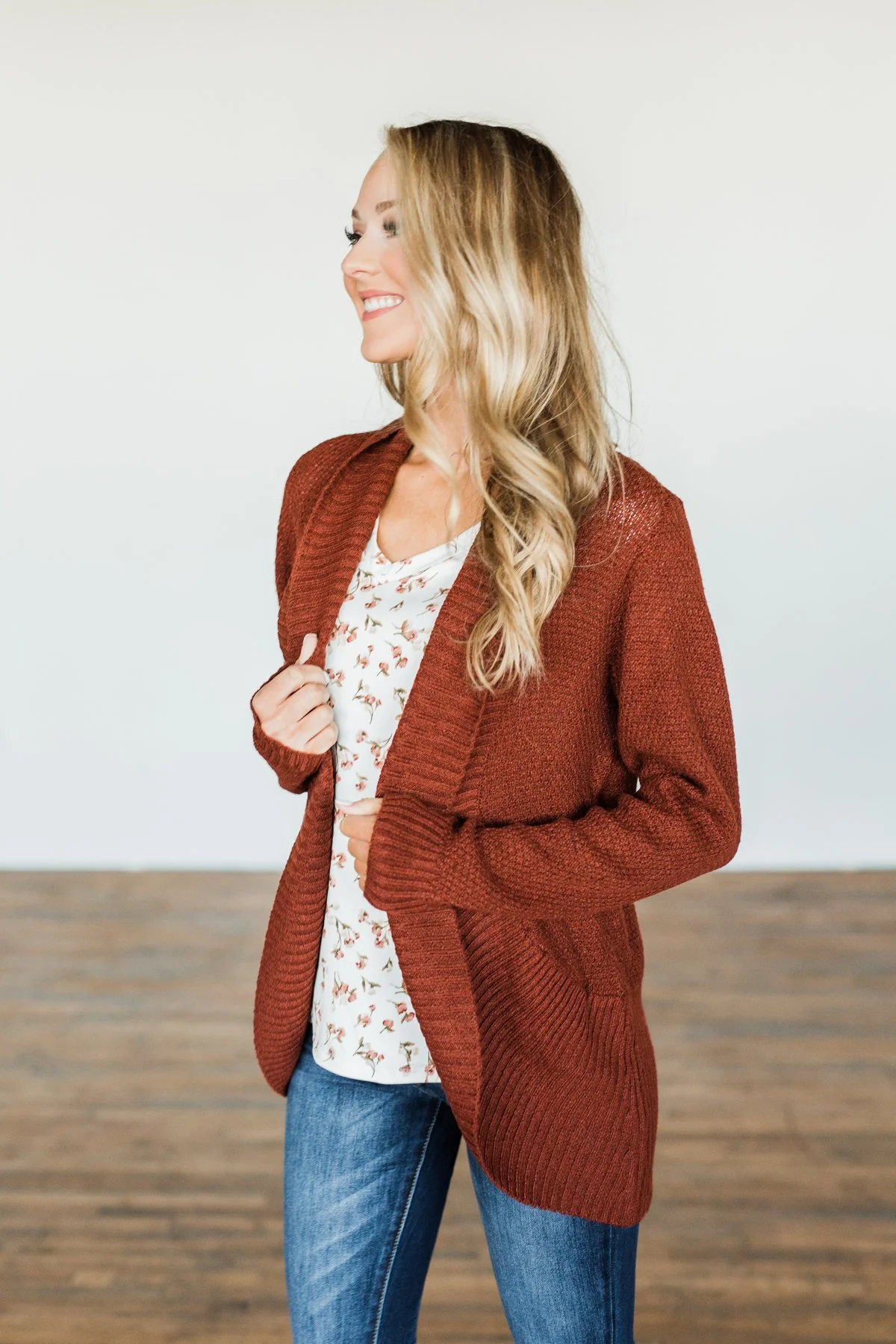 Wish You Well Knit Drape Cardigan- Dark Brick - Image 10