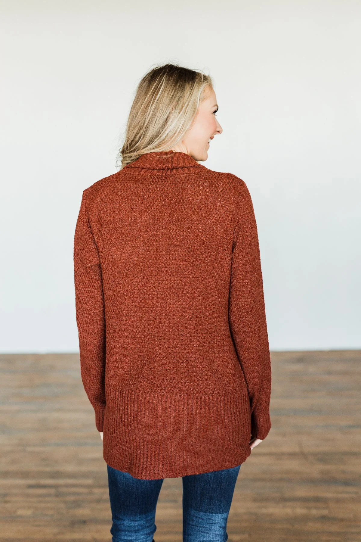 Wish You Well Knit Drape Cardigan- Dark Brick - Image 11