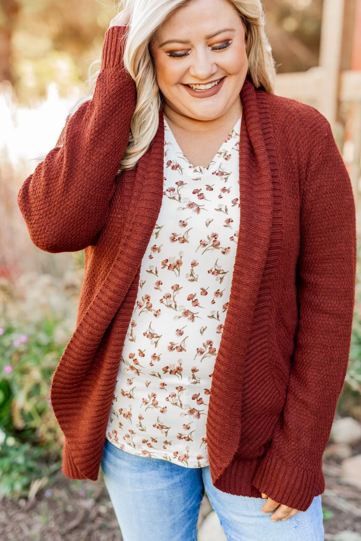 Wish You Well Knit Drape Cardigan- Dark Brick - Image 2