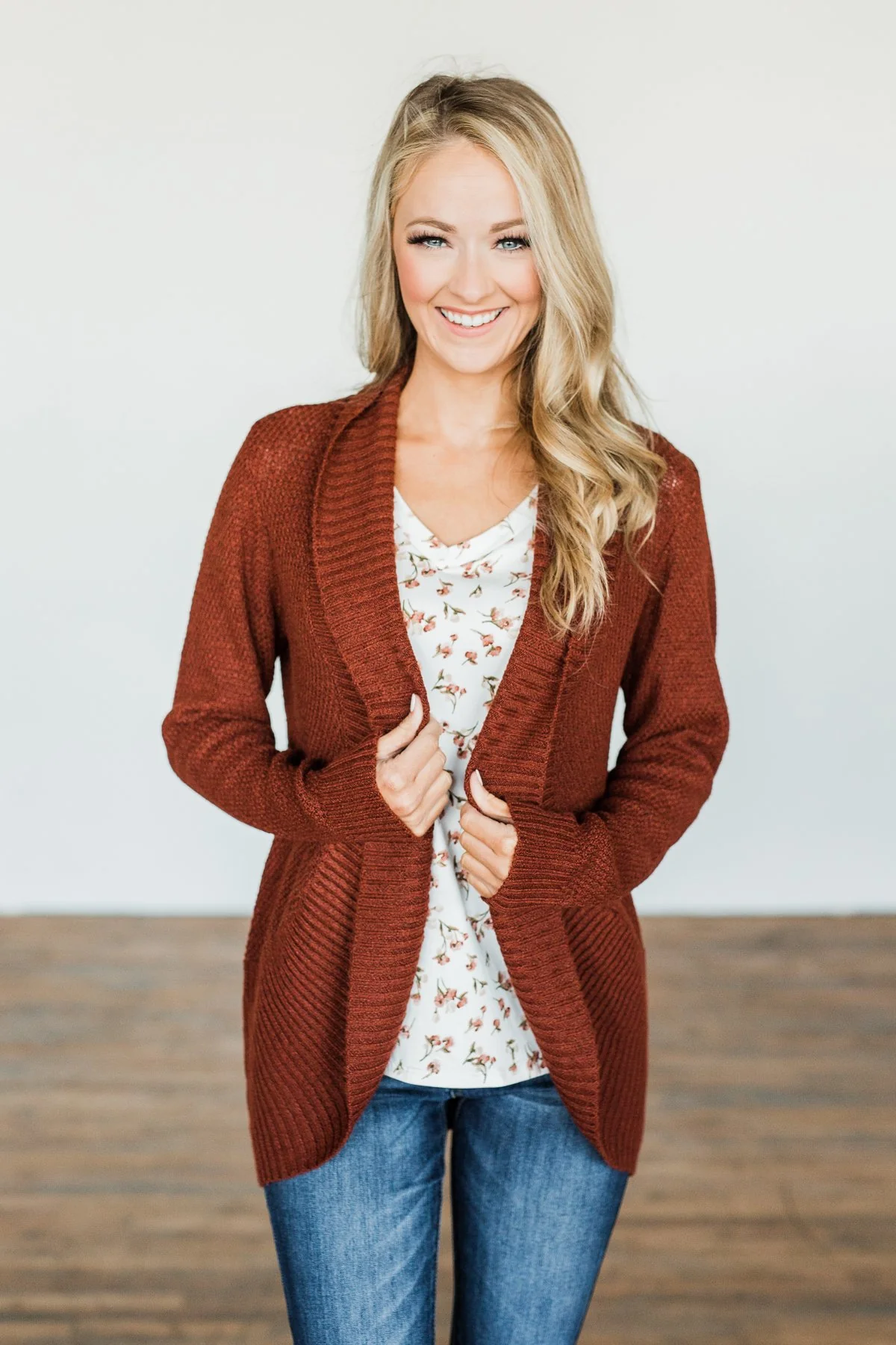 Wish You Well Knit Drape Cardigan- Dark Brick - Image 4