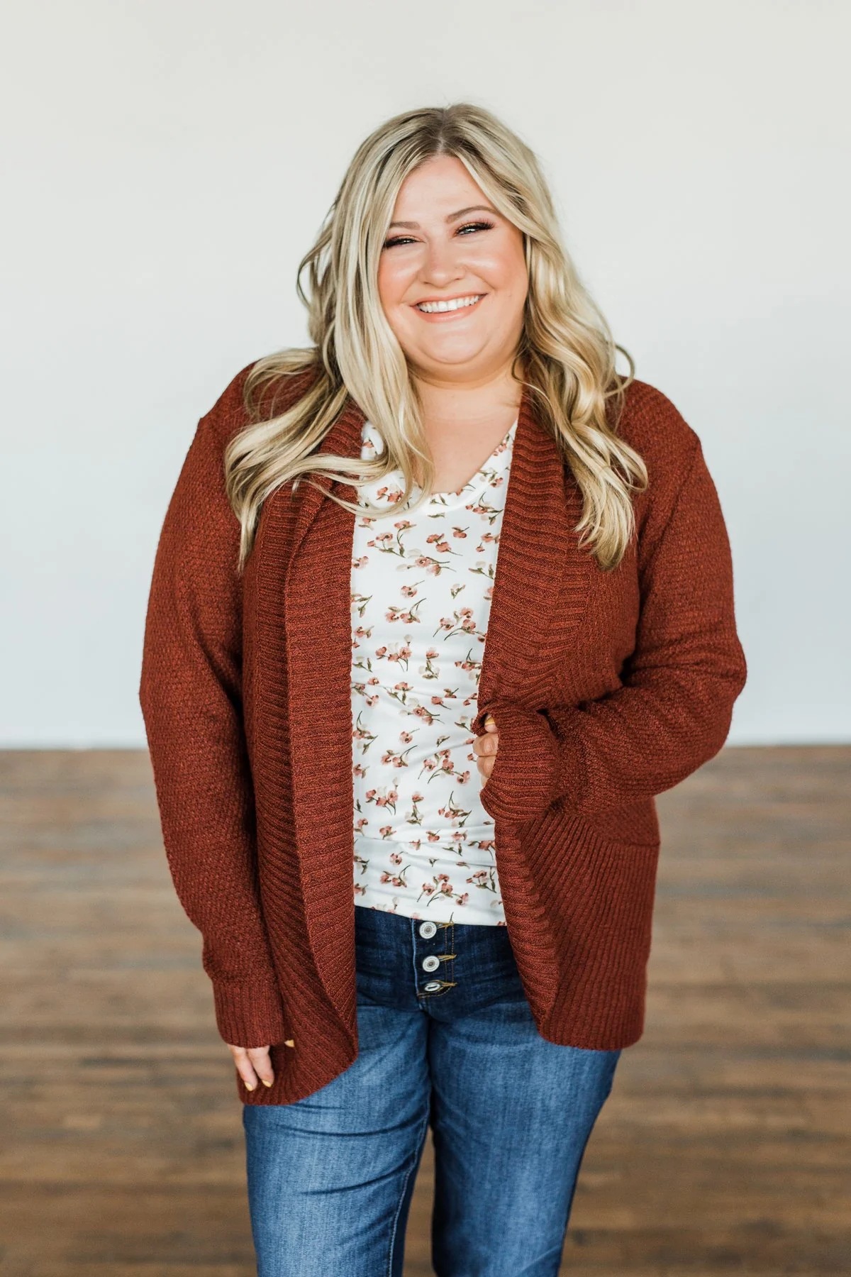 Wish You Well Knit Drape Cardigan- Dark Brick - Image 6