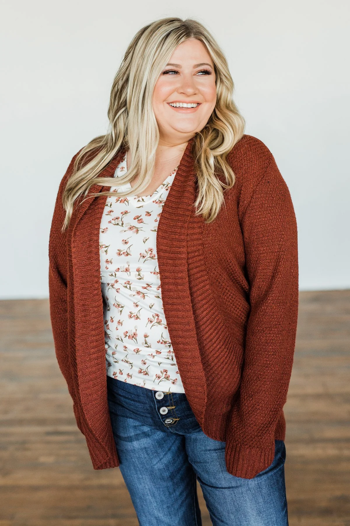 Wish You Well Knit Drape Cardigan- Dark Brick - Image 8