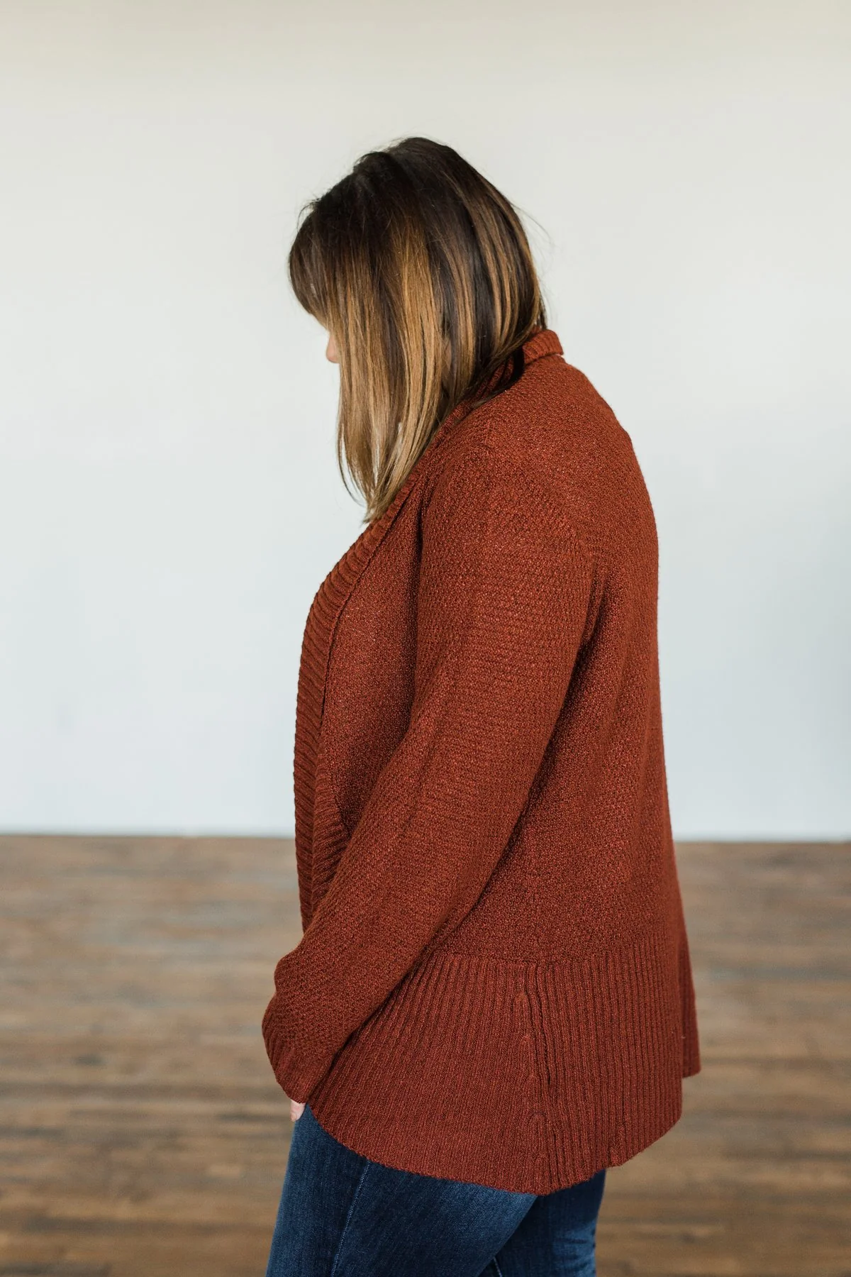 Wish You Well Knit Drape Cardigan- Dark Brick - Image 9