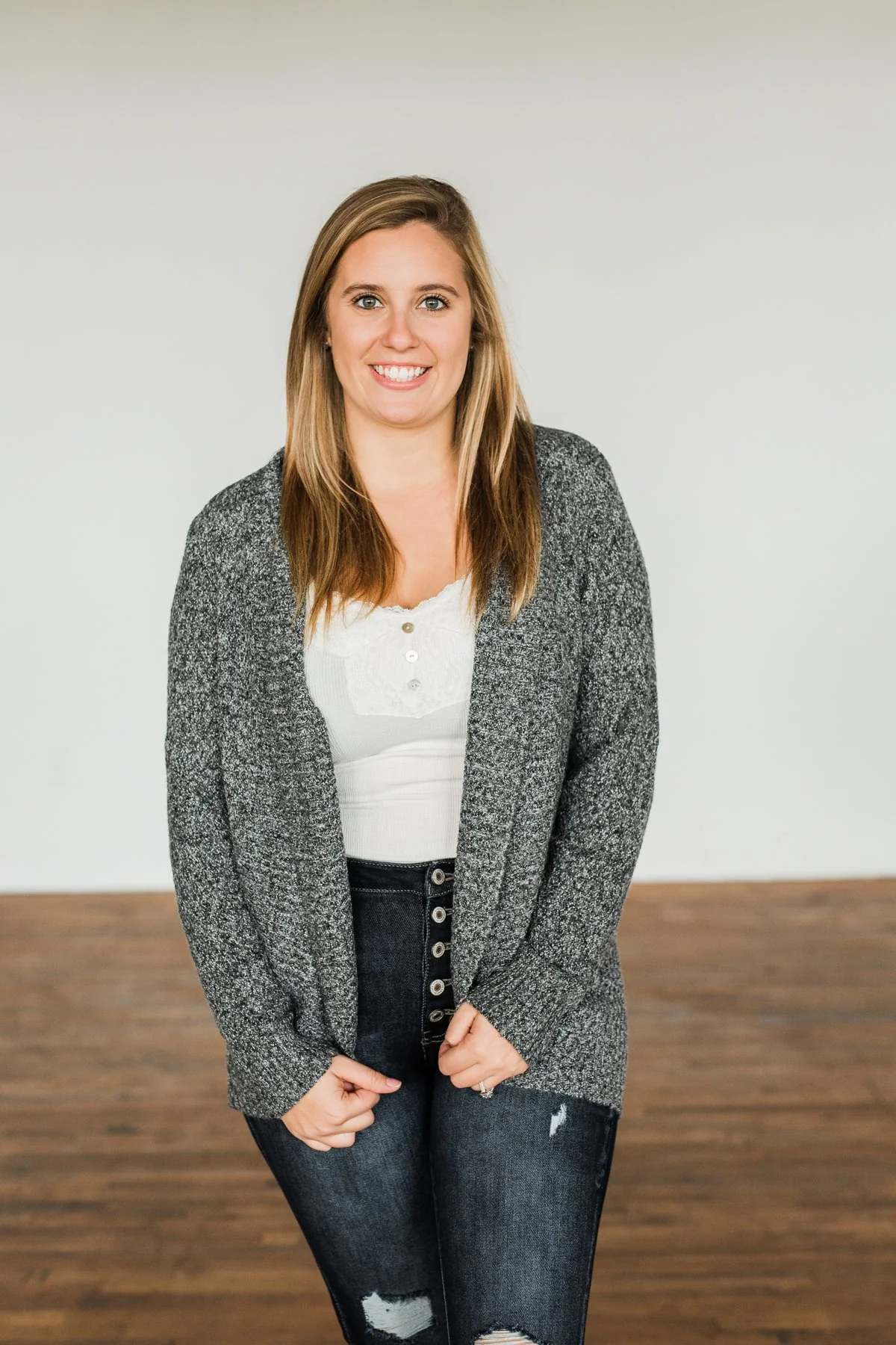 Wish You Well Knit Drape Cardigan- Charcoal - Image 3