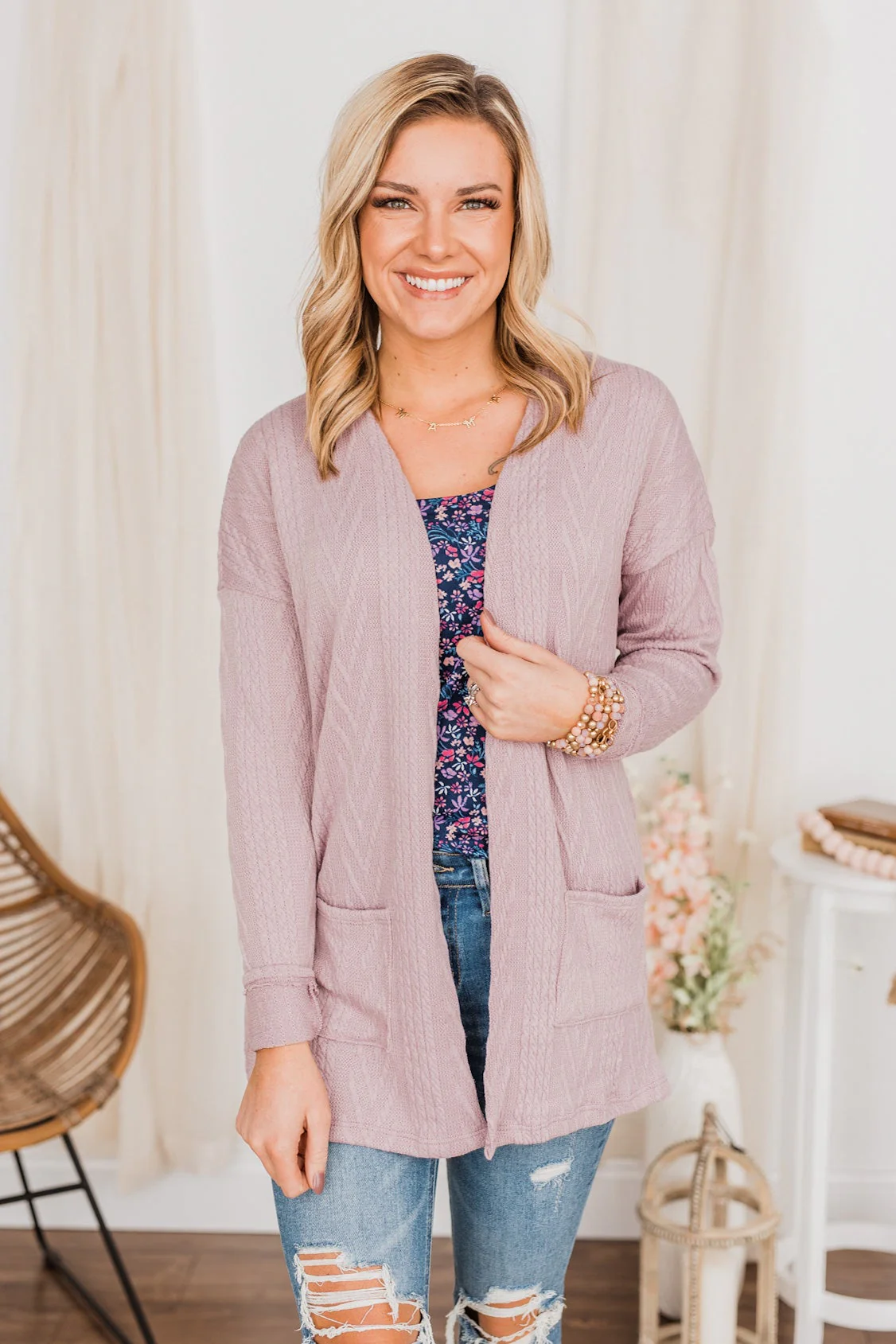 Wish You Were Here Knit Cardigan- Lavender - Image 2