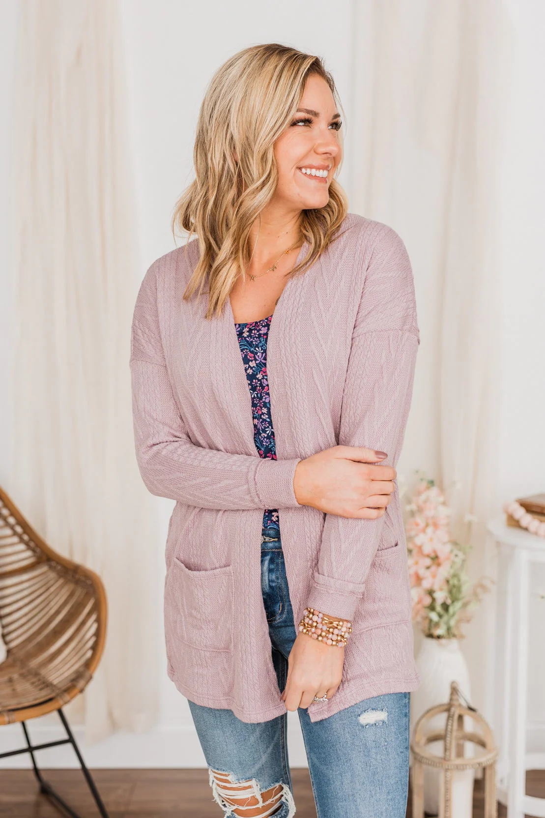 Wish You Were Here Knit Cardigan- Lavender - Image 4