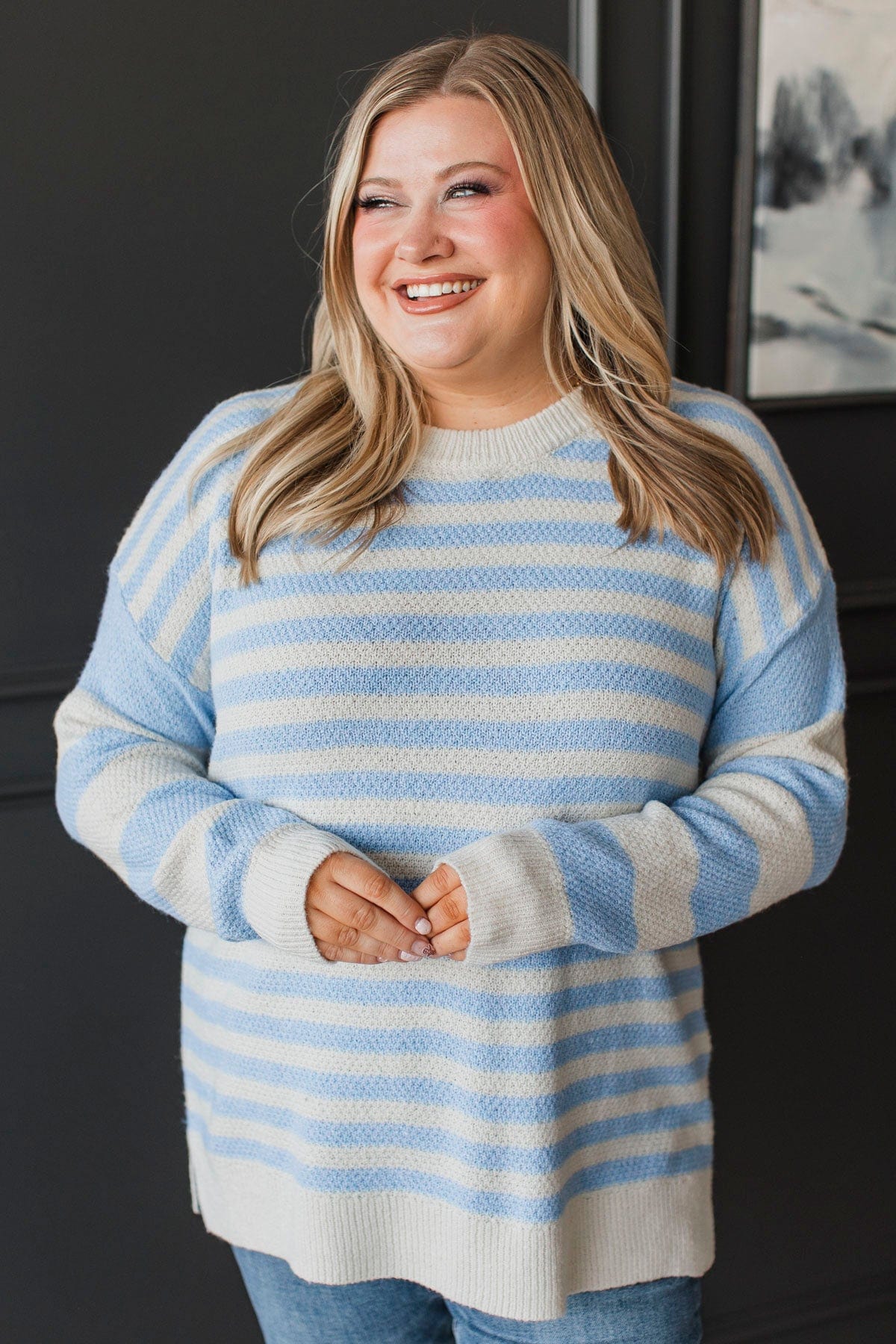 Wishes From The Heart Striped Sweater- Ivory & Blue - Image 2
