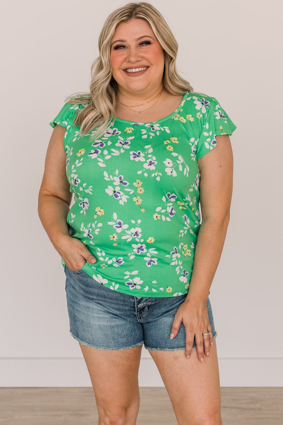 Wishful Heart Floral Top- Green - Image 2