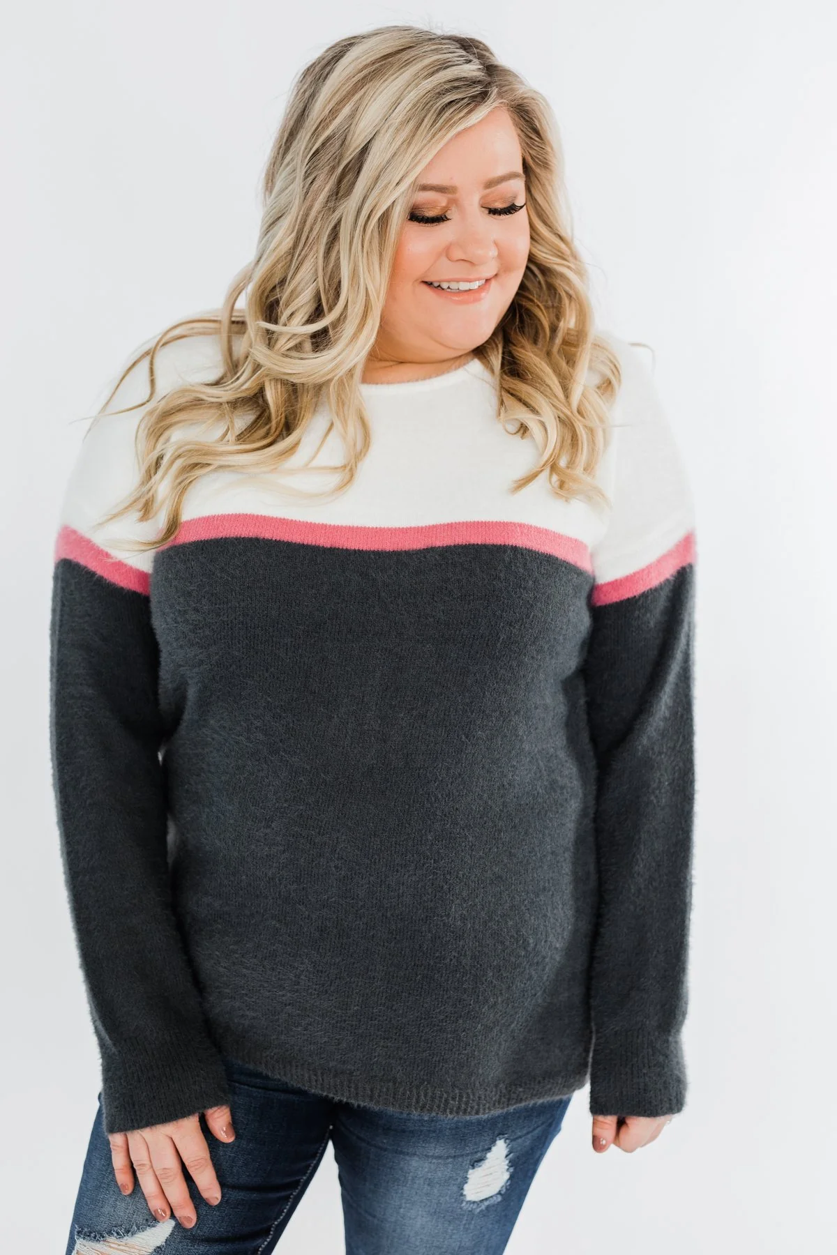 Wishing For You Color Block Sweater- Ivory & Charcoal - Image 5