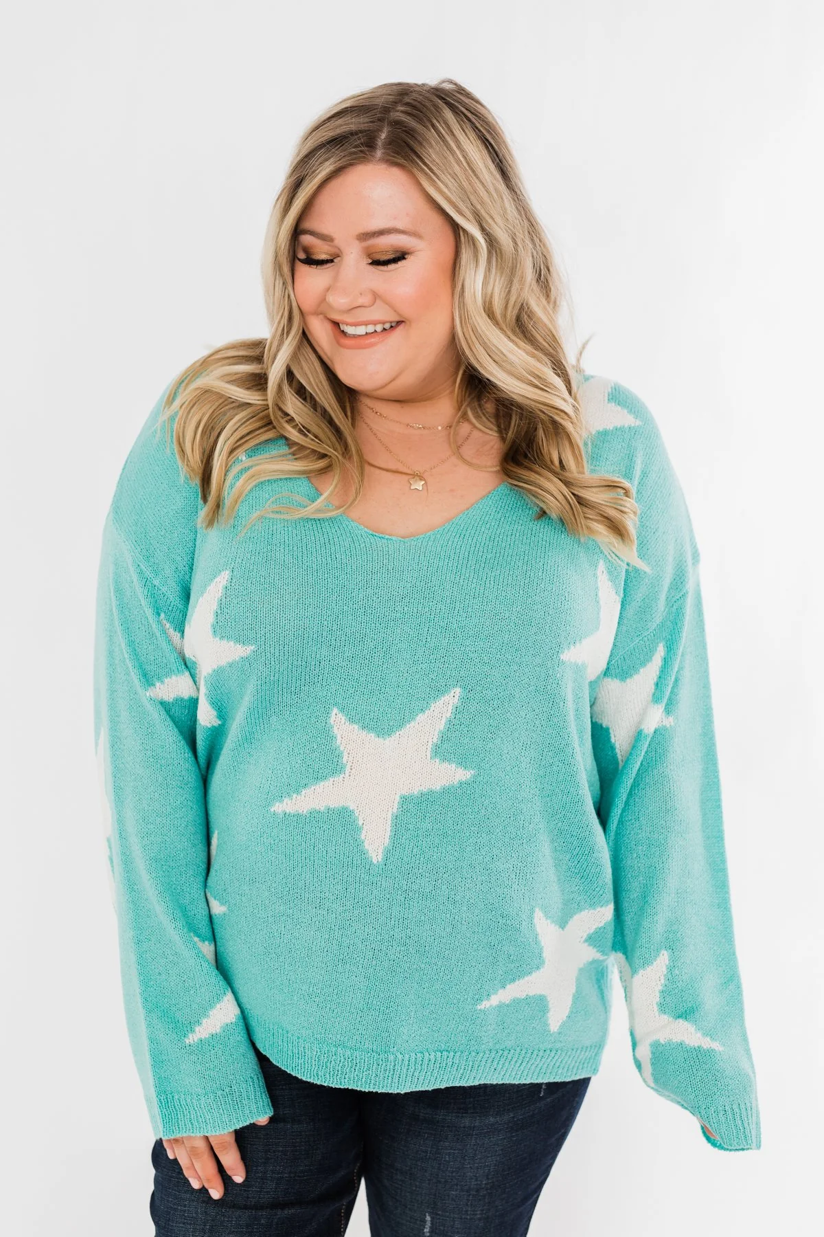 Wishing On A Star Knitted Sweater- Aqua Blue - Image 6