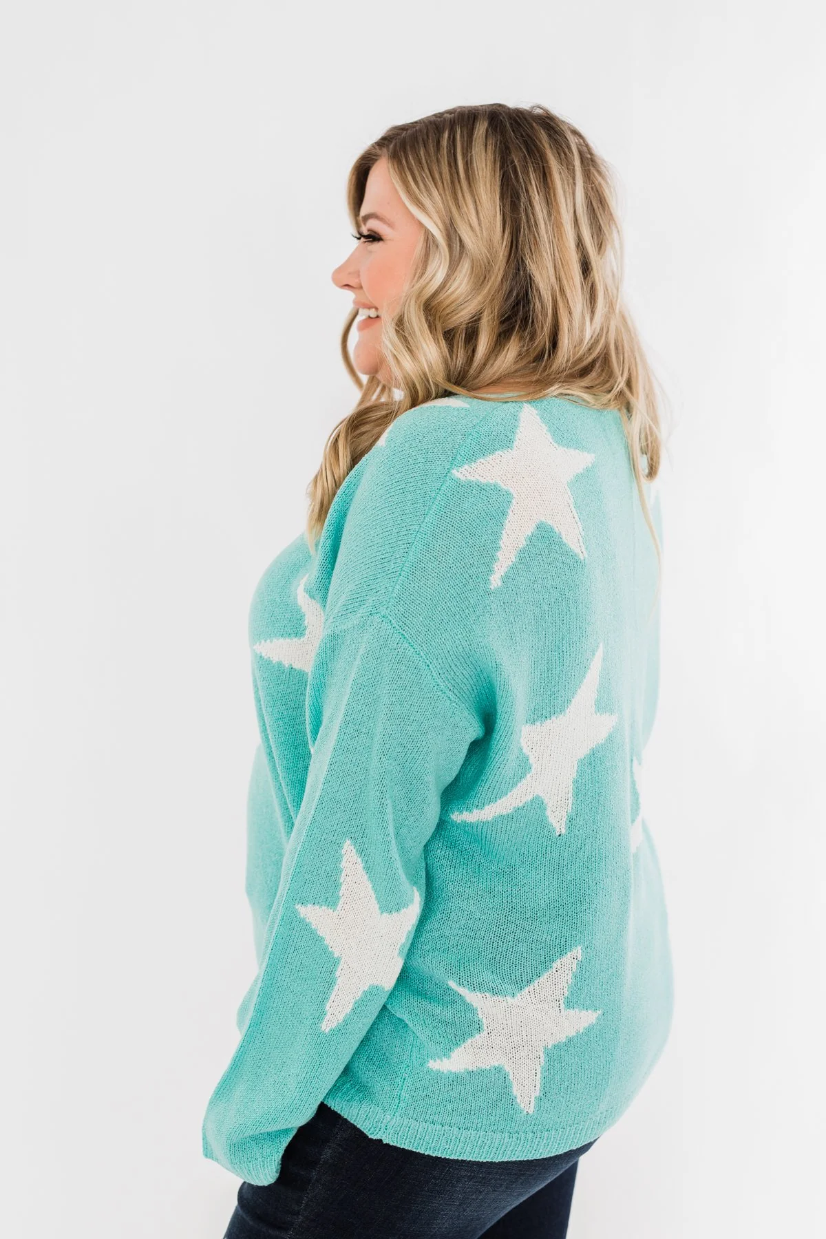 Wishing On A Star Knitted Sweater- Aqua Blue - Image 8