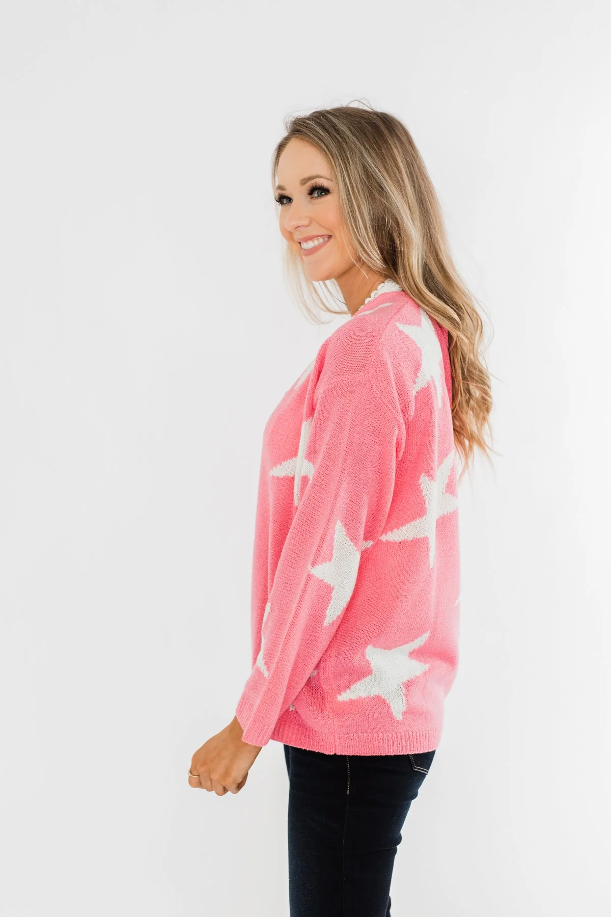 Wishing On A Star Knitted Sweater- Vibrant Pink - Image 13