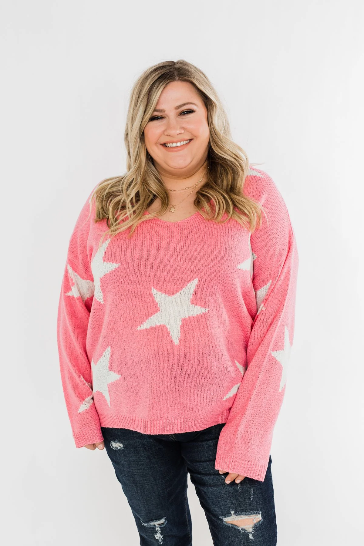 Wishing On A Star Knitted Sweater- Vibrant Pink - Image 4