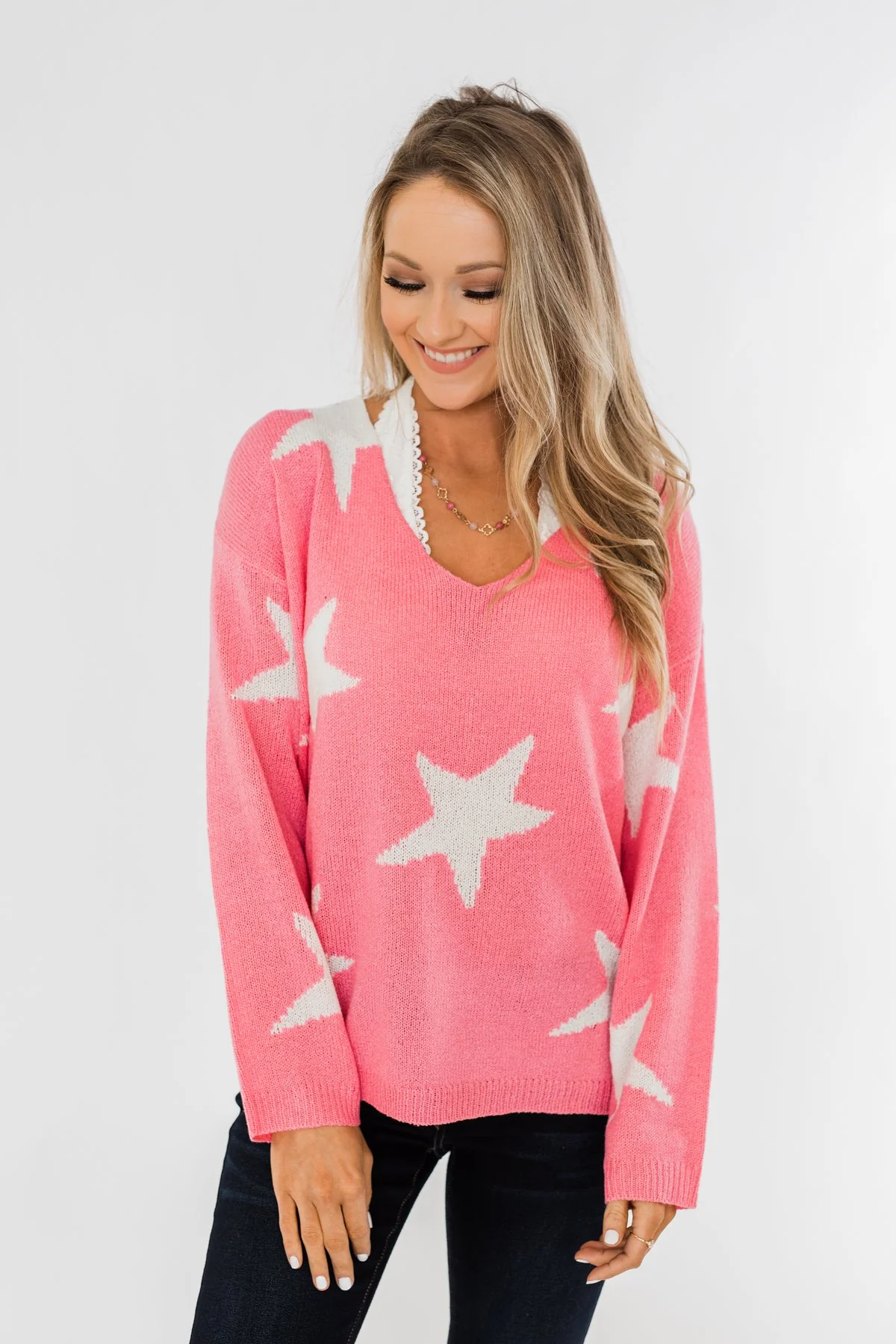 Wishing On A Star Knitted Sweater- Vibrant Pink - Image 7