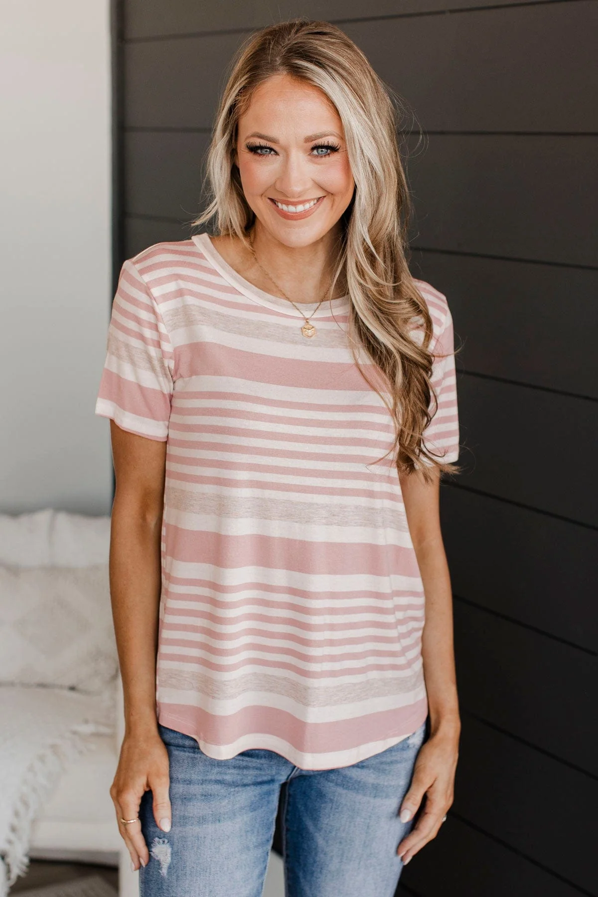 Wishing On You Striped Top- Blush - Image 3