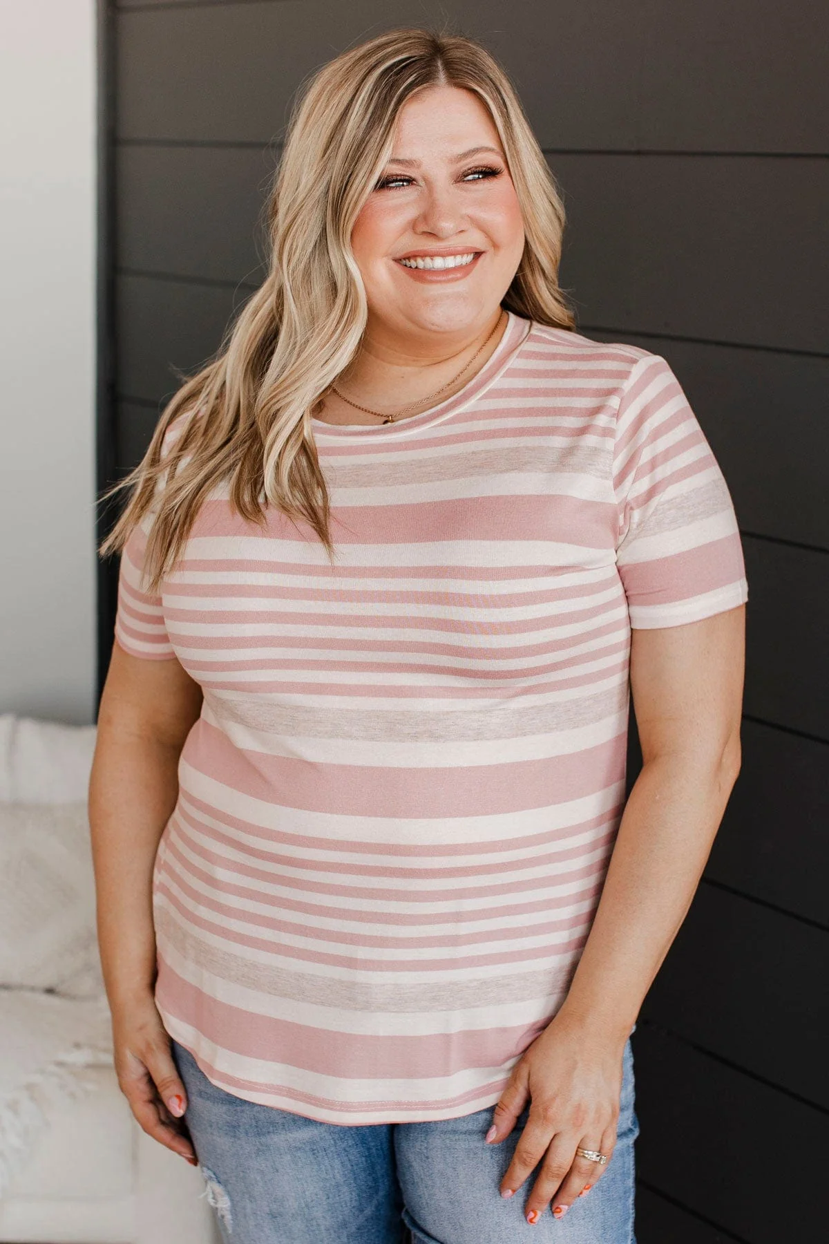 Wishing On You Striped Top- Blush - Image 4