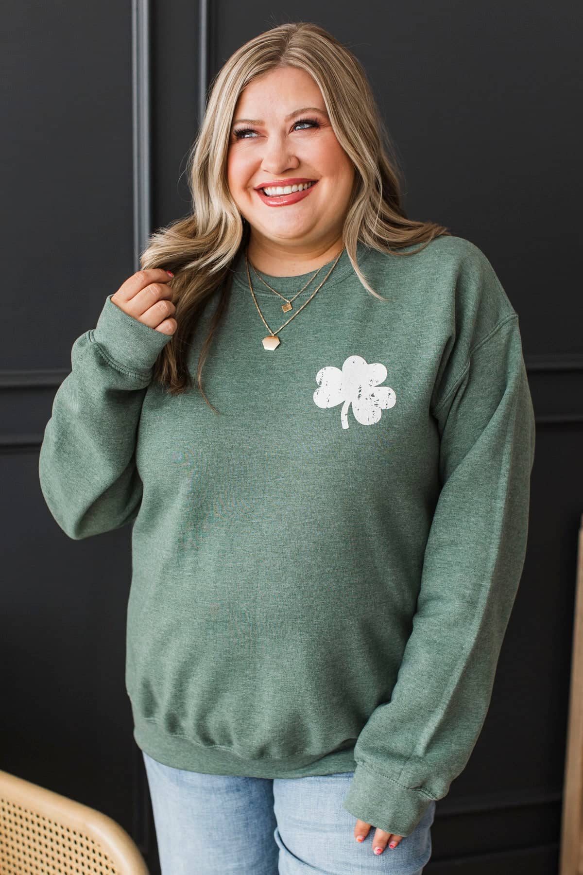 Wishing You Luck Shamrock Crew Neck Pullover- Green