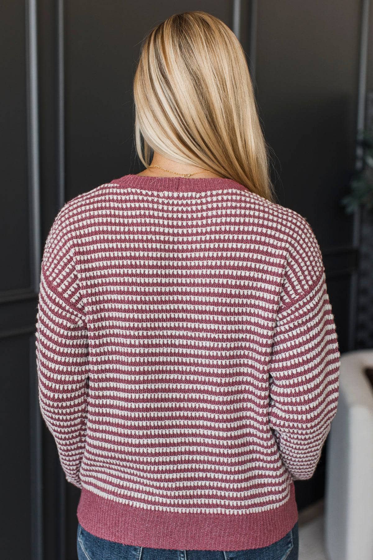 With A Little Luck Waffle Knit Sweater- Dark Rose - Image 8