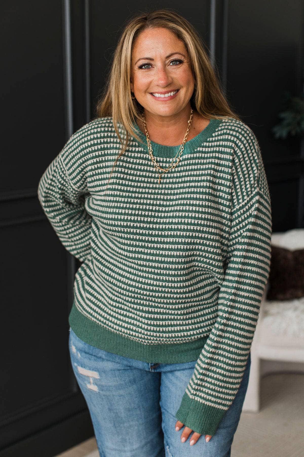 With A Little Luck Waffle Knit Sweater- Jade