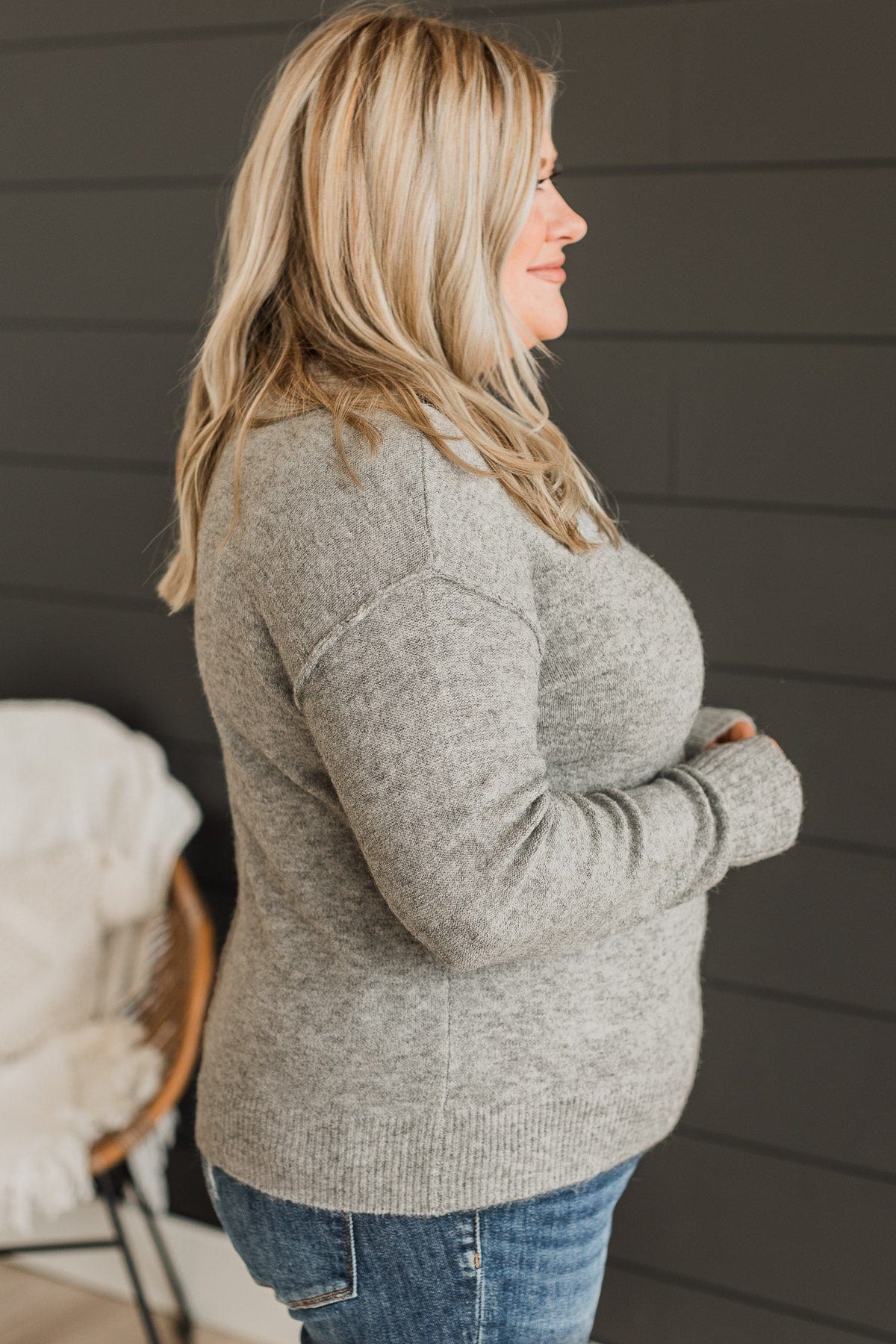 With All My Heart Knit Sweater- Heather Grey - Image 5