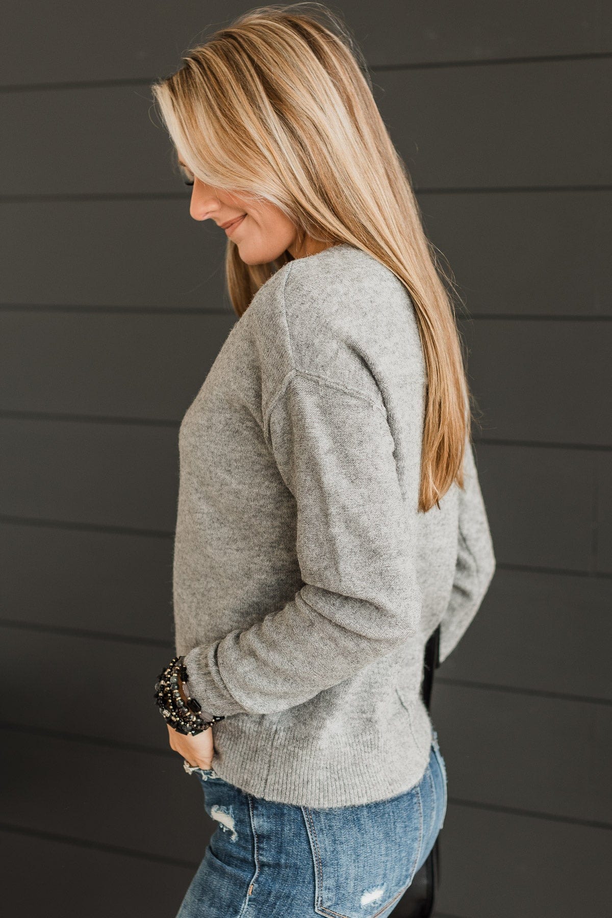With All My Heart Knit Sweater- Heather Grey - Image 6