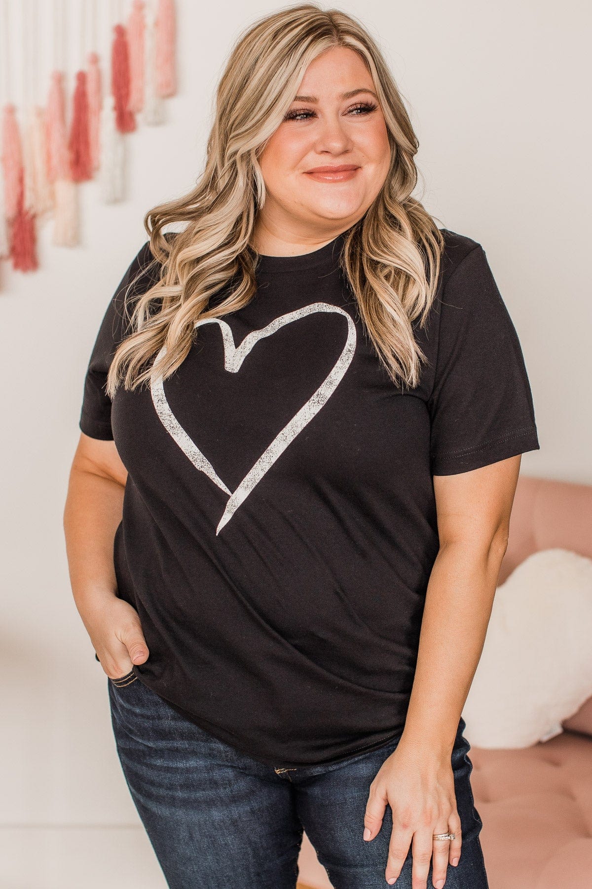 With All Of My Heart Graphic Tee- Black - Image 5