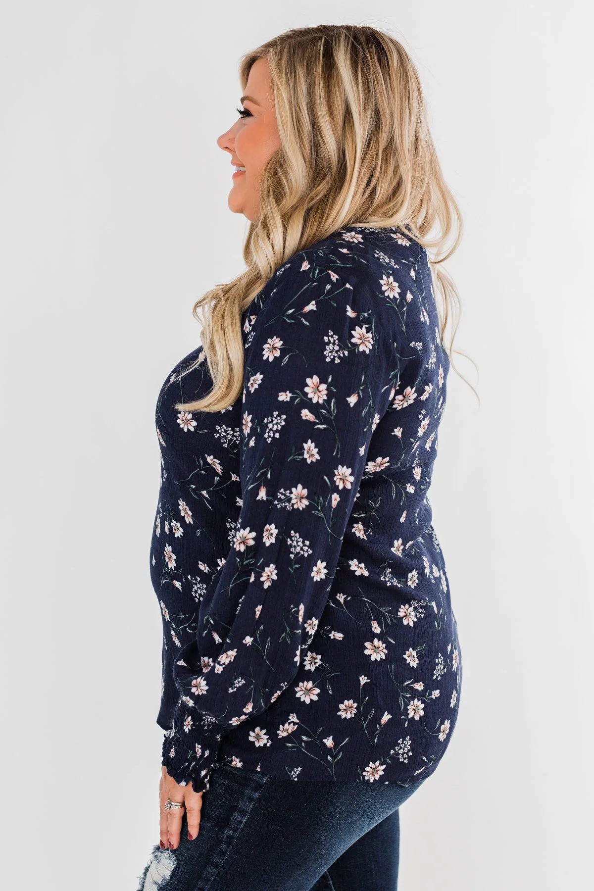 With All The Love For Me Floral Blouse- Navy - Image 8