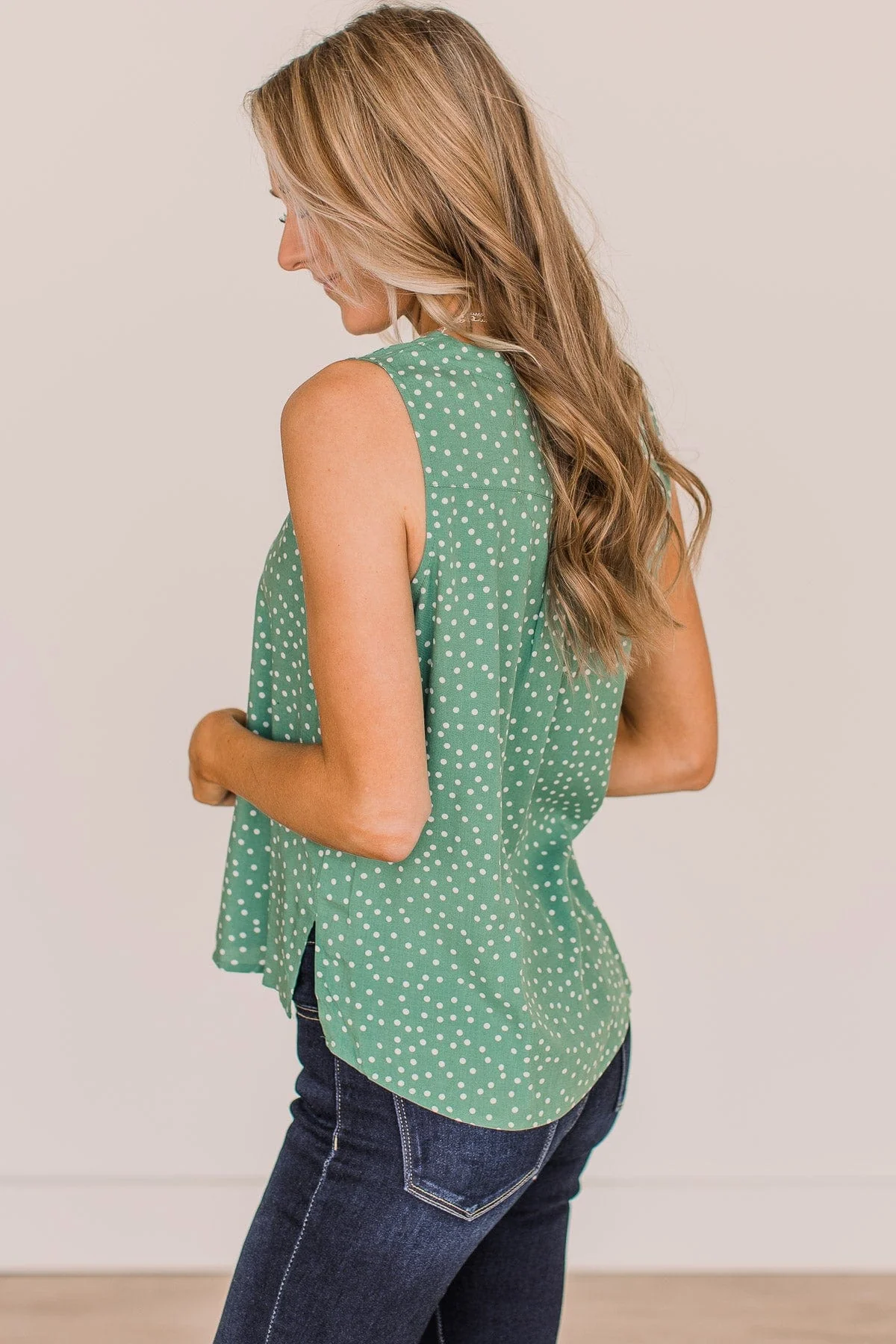 With Confidence Polka Dot Tank Top- Sage - Image 5