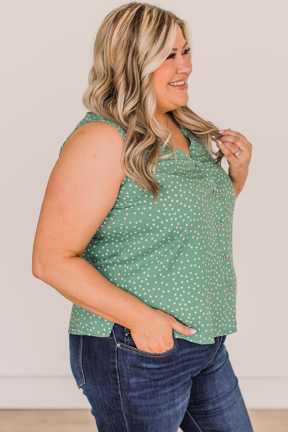 With Confidence Polka Dot Tank Top- Sage - Image 6