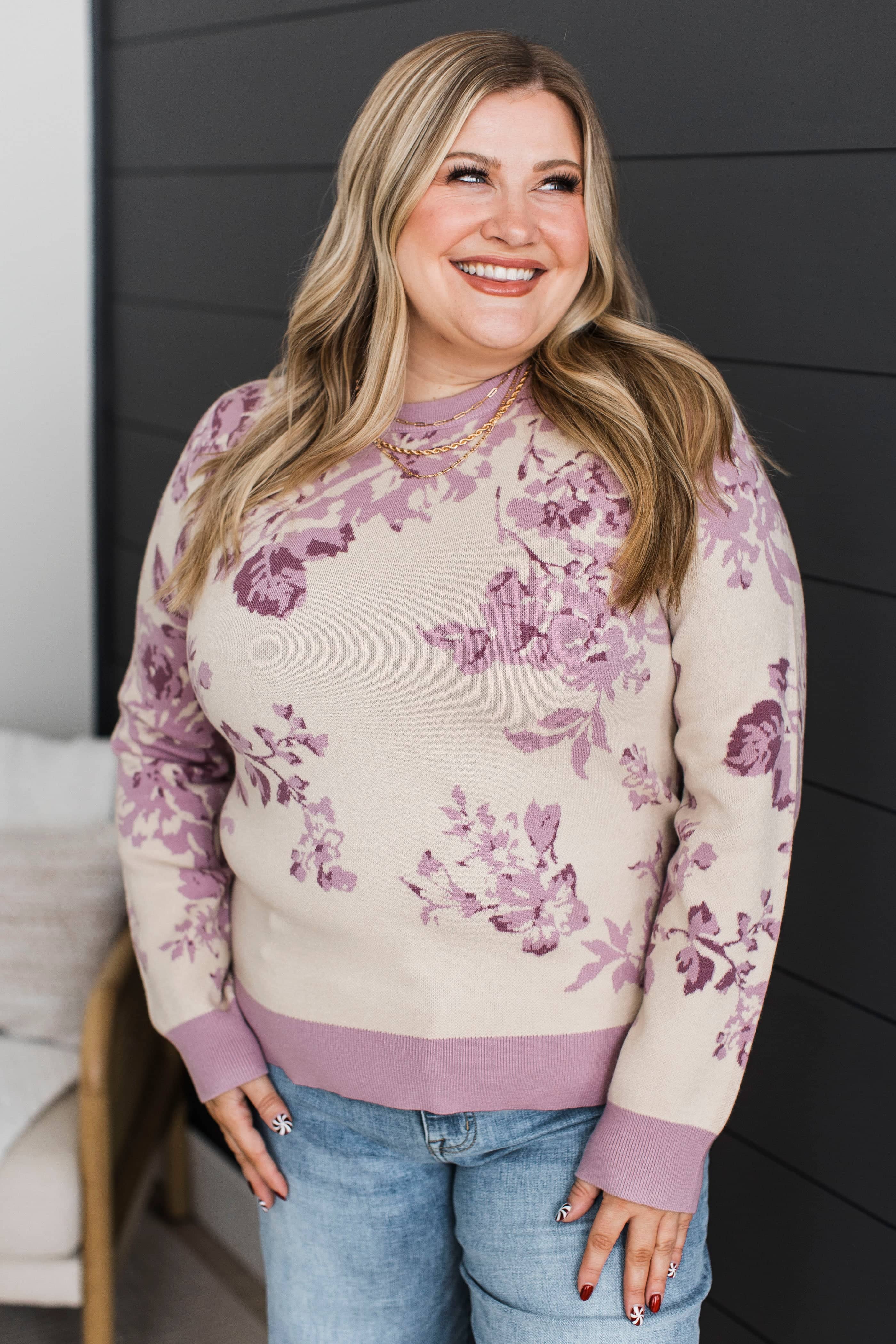 With My Forever Knit Floral Sweater- Dusty Lavender - Image 3