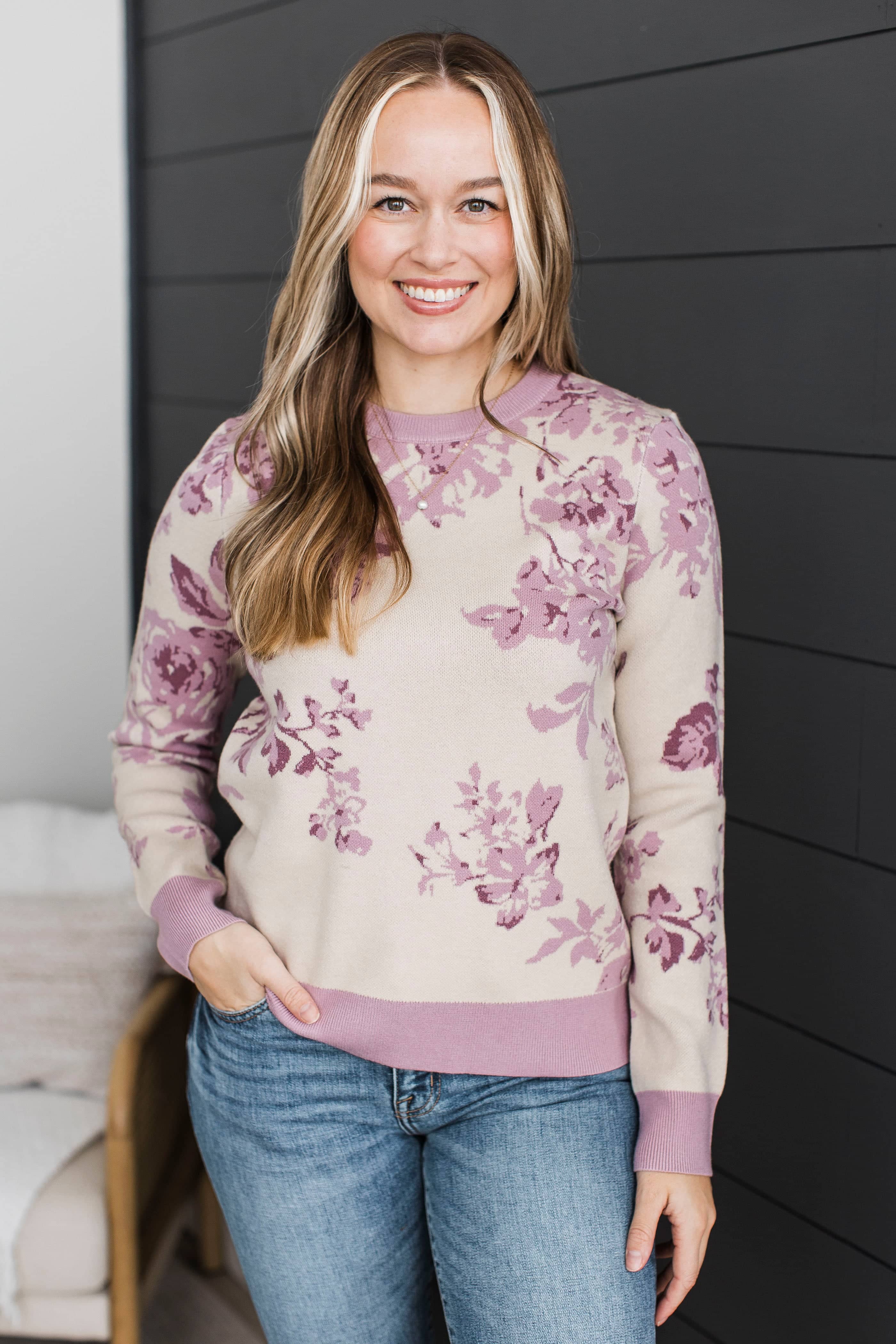 With My Forever Knit Floral Sweater- Dusty Lavender - Image 4