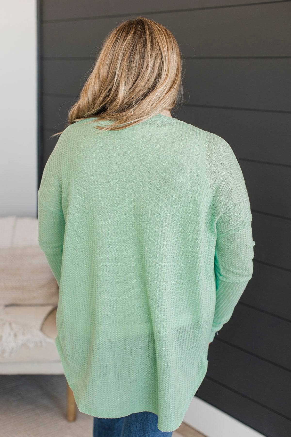 With Reverence Waffle Button Cardigan- Mint - Image 7