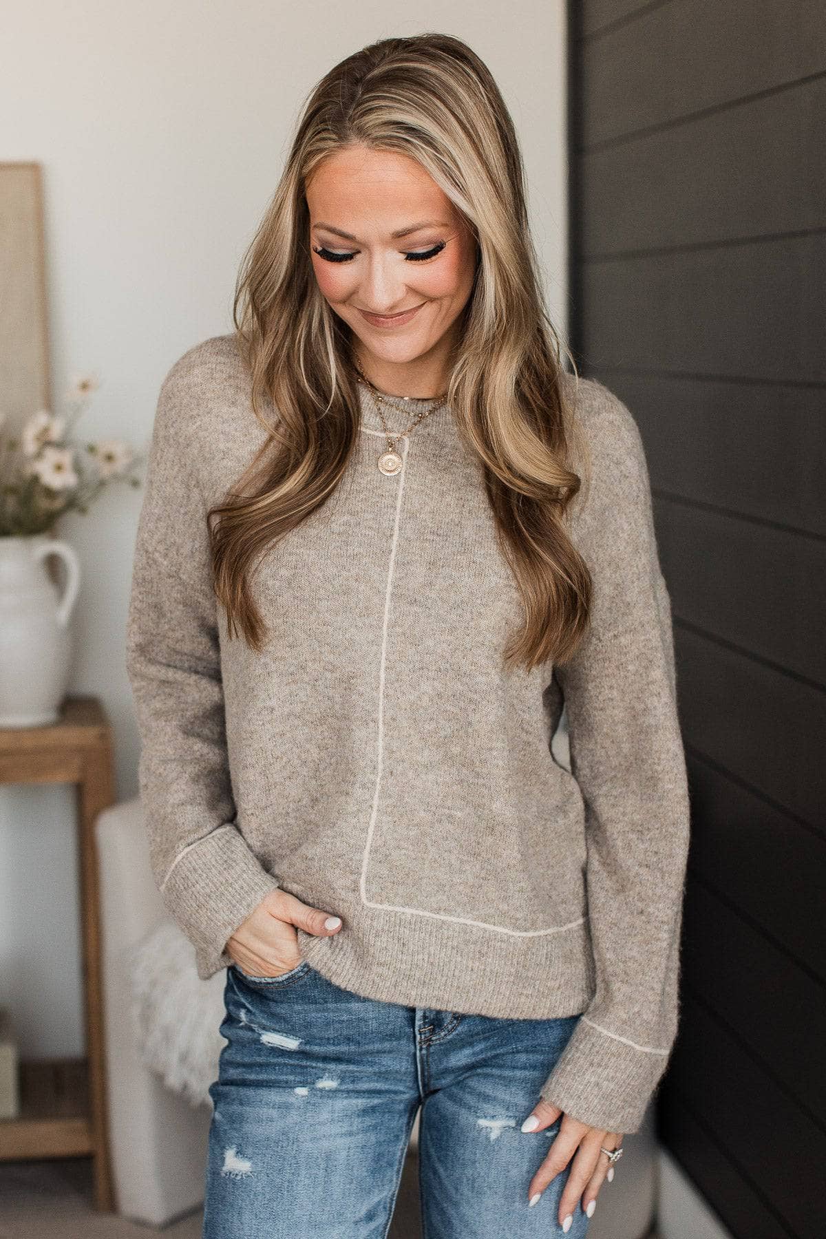 With You Always Knit Sweater- Mushroom