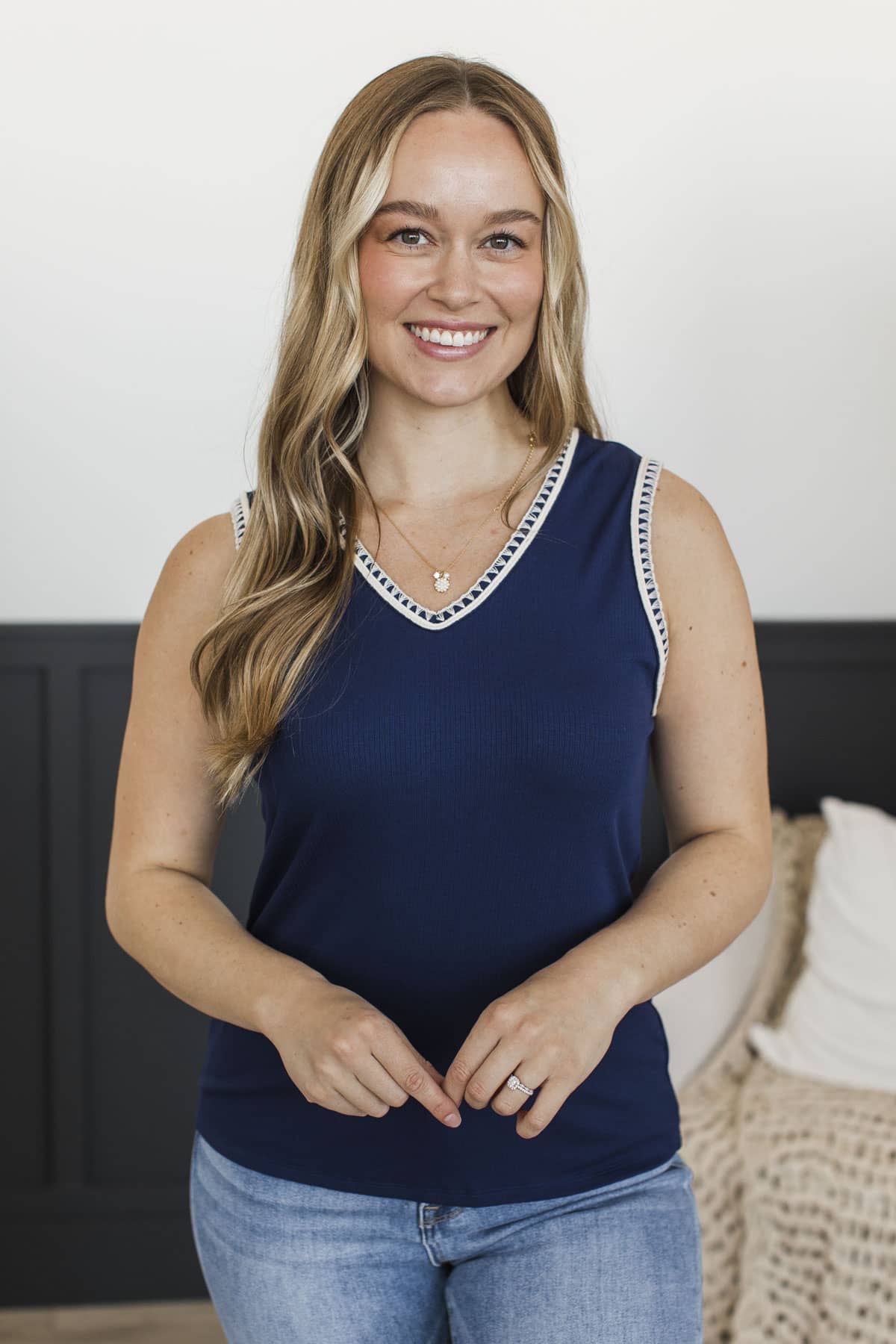 Within Reason Ribbed Whipstitch Tank Top- Navy - Image 3