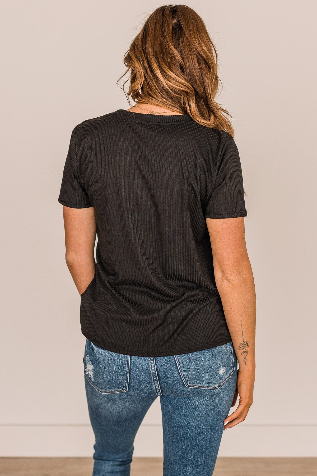 Without A Care Ribbed Knit Top- Black - Image 8