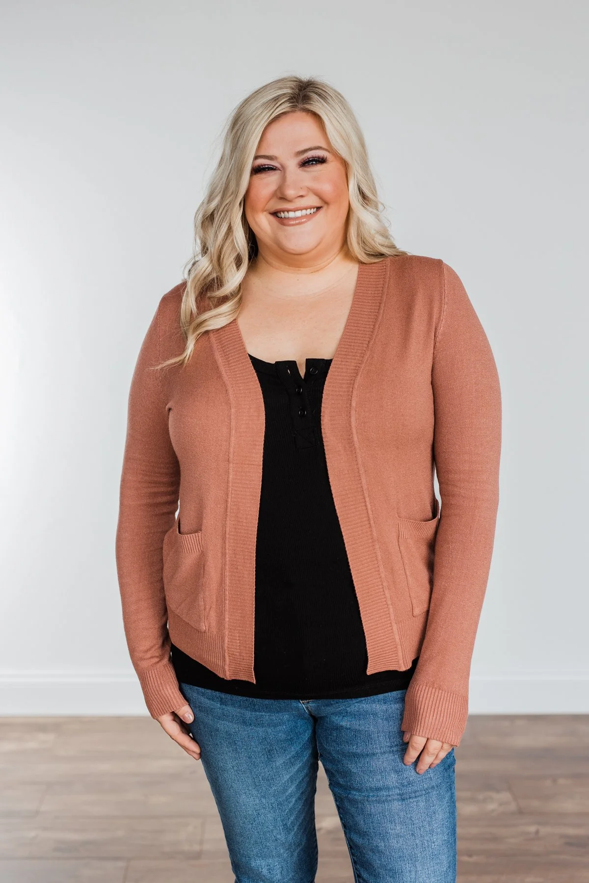 Without A Doubt Cardigan- Dusty Brick - Image 4