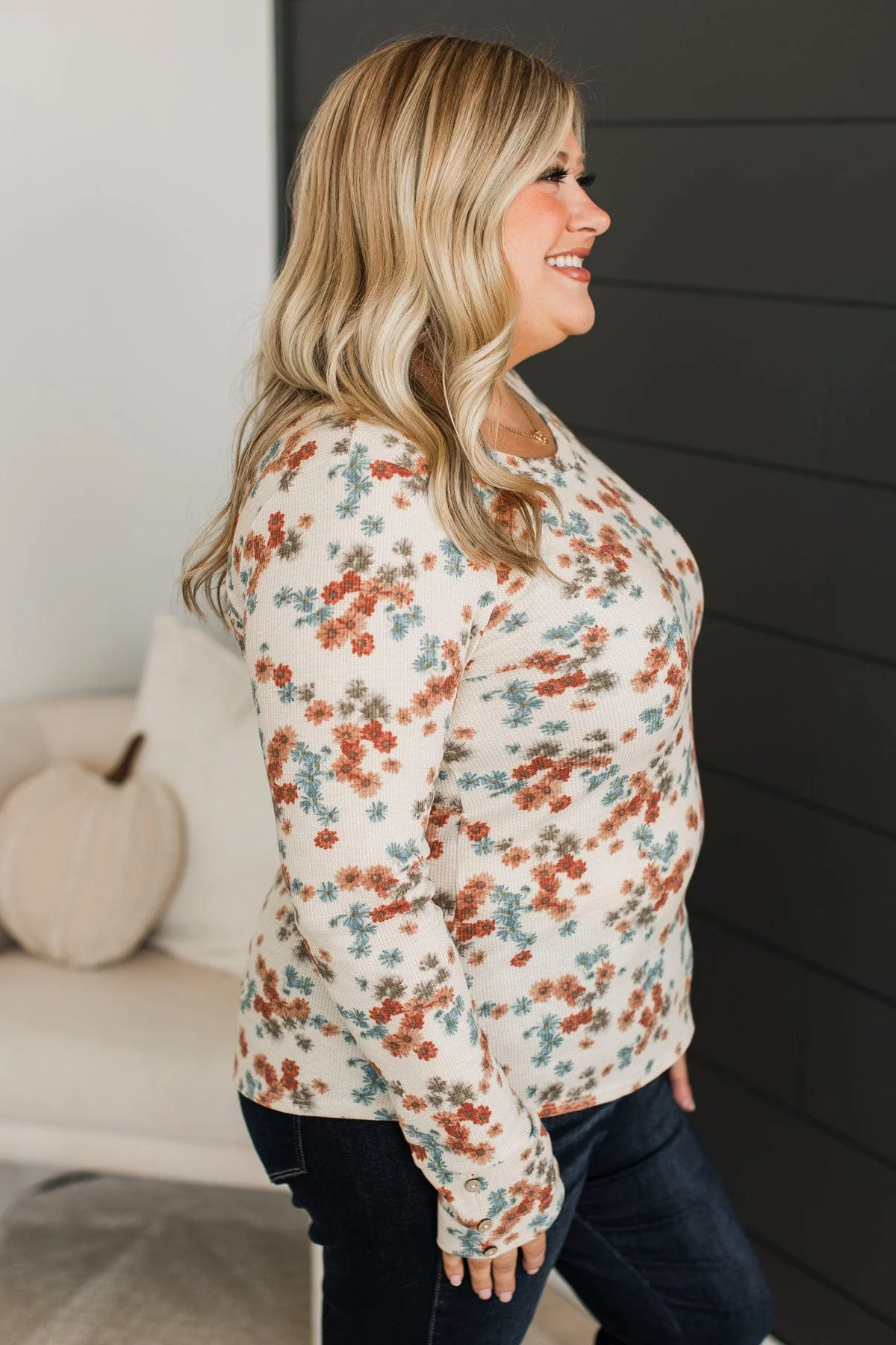 Without Hesitation Long Sleeve Floral Top- Natural - Image 5