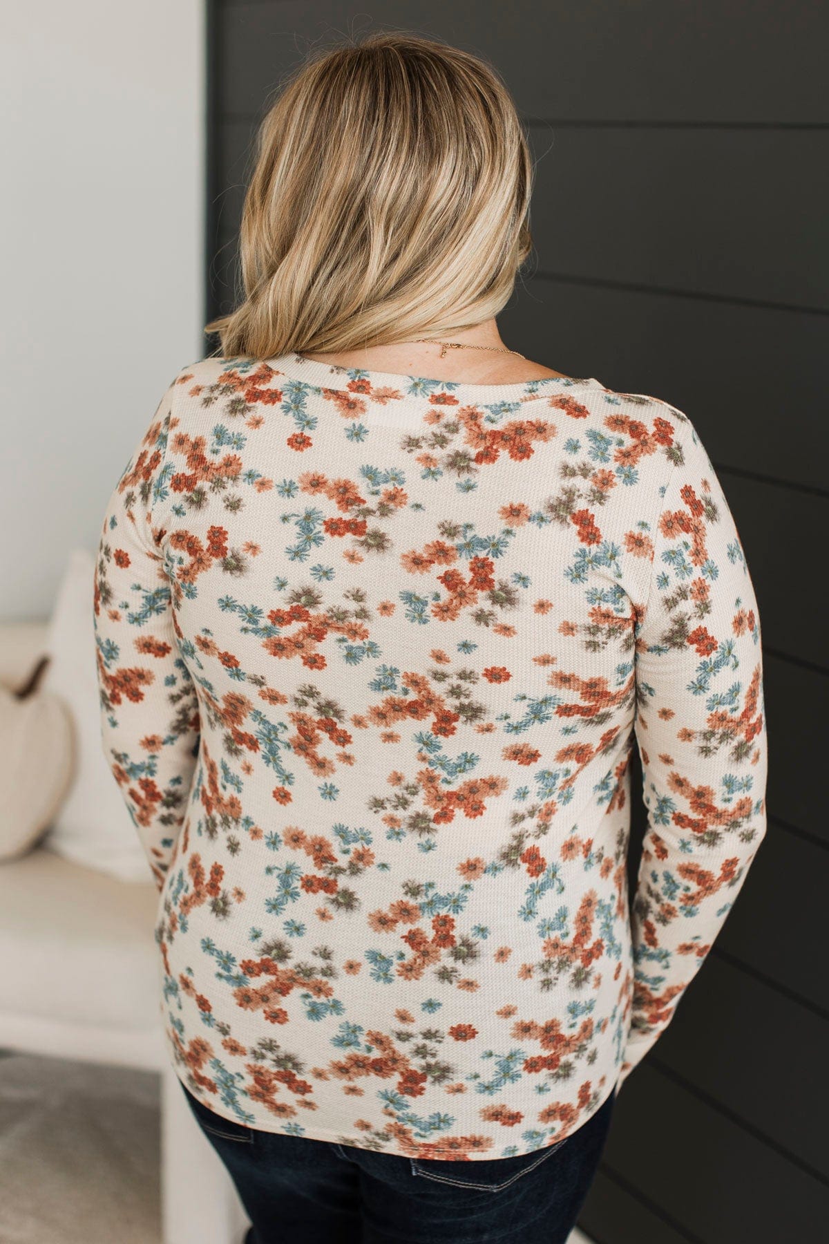 Without Hesitation Long Sleeve Floral Top- Natural - Image 7