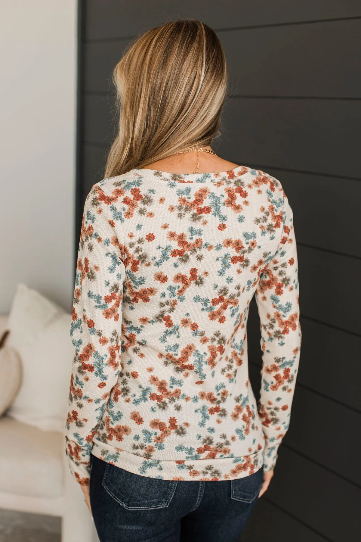 Without Hesitation Long Sleeve Floral Top- Natural - Image 8
