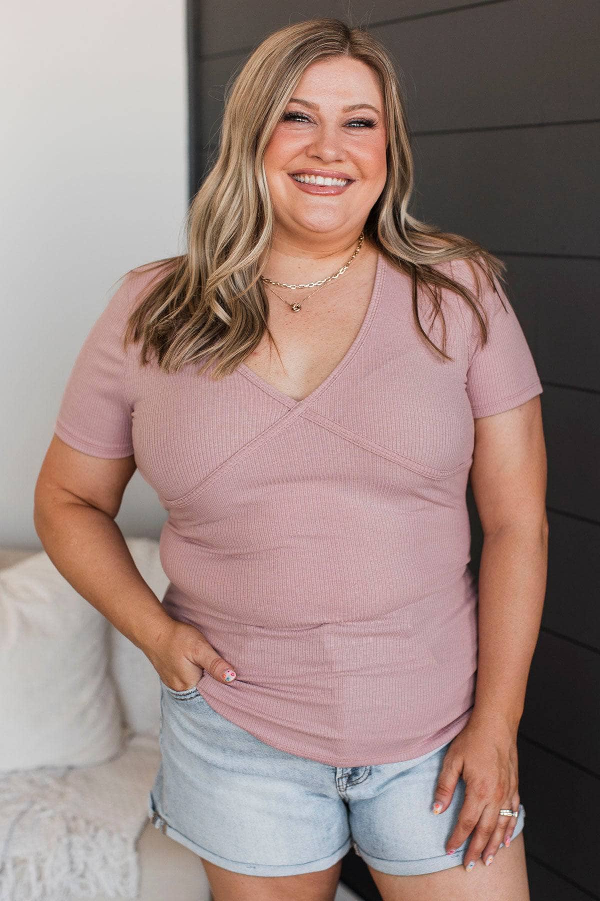 Without Limits Short Sleeve Top- Dusty Pink
