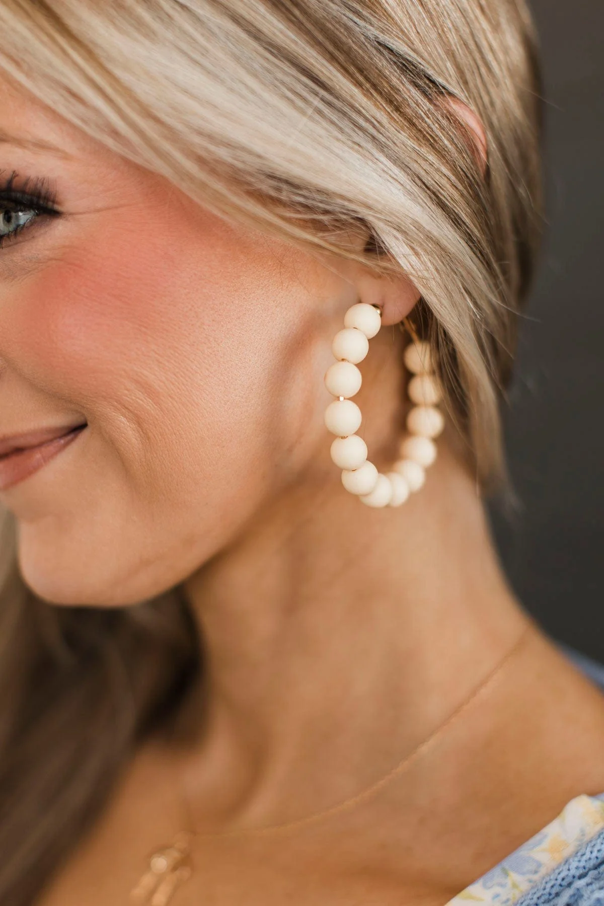 Woke Up Like This Beaded Hoop Earrings- Vanilla - Image 2