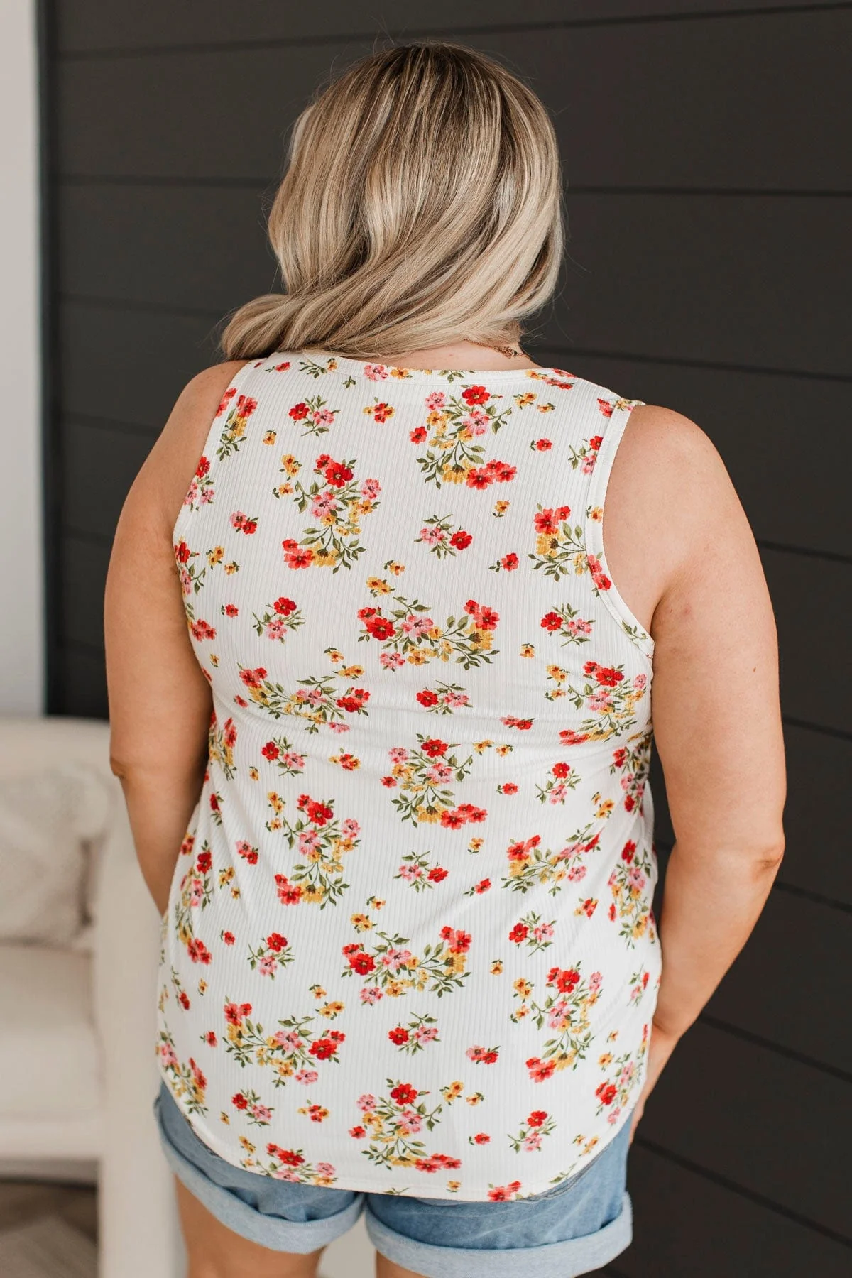Won Me Over Floral Tank Top- Ivory & Red - Image 6