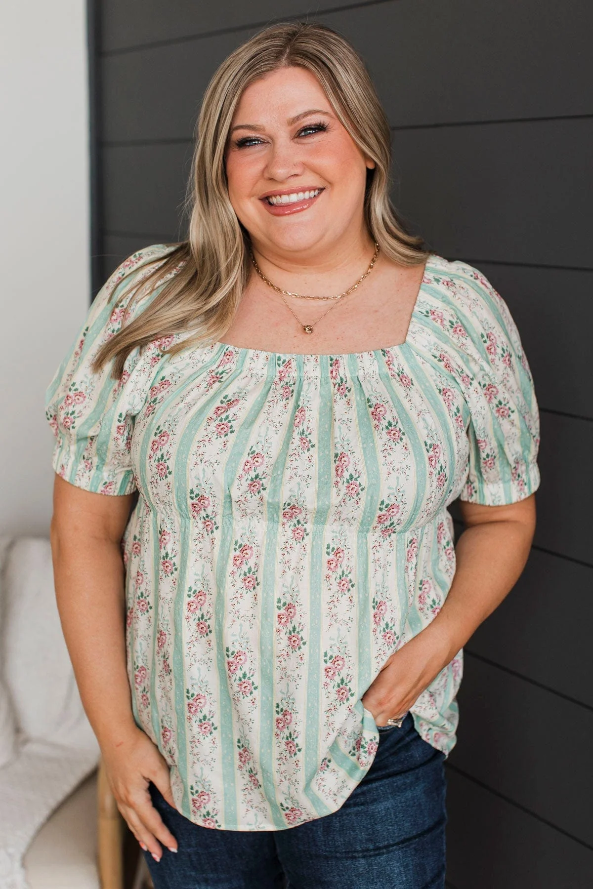 Wonder Of It All Floral Top- Ivory & Mint
