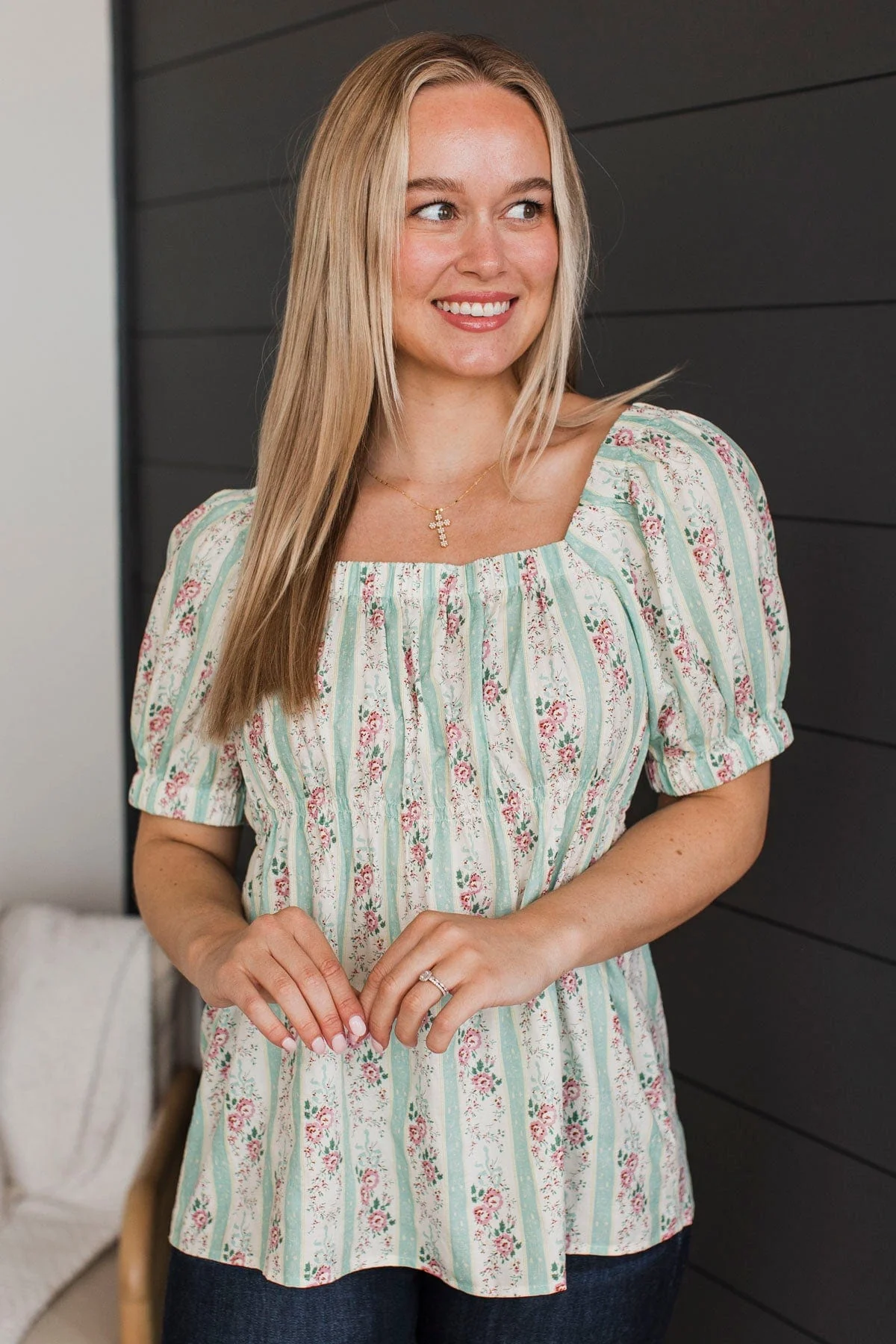 Wonder Of It All Floral Top- Ivory & Mint - Image 2