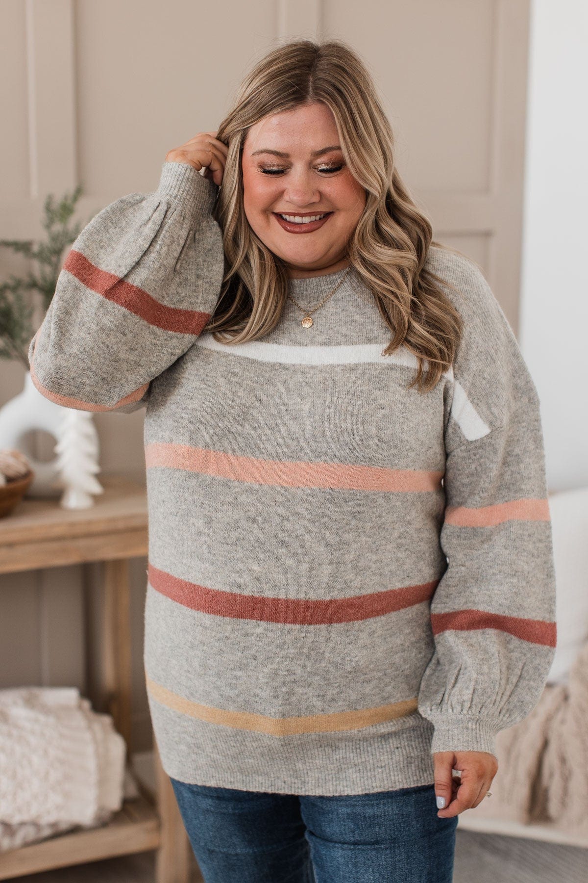 Wonderful Days Striped Knit Sweater- Heather Grey - Image 6