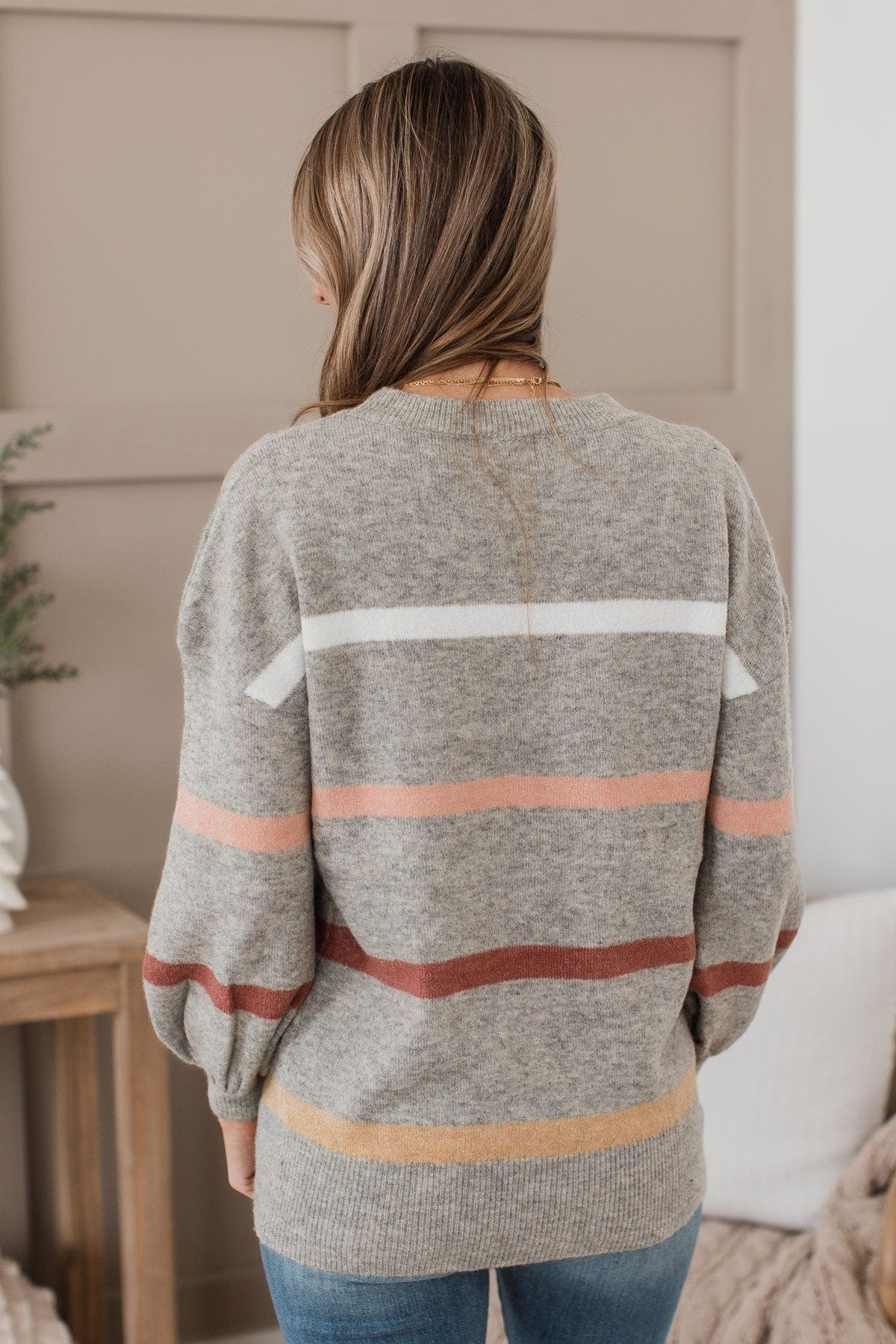 Wonderful Days Striped Knit Sweater- Heather Grey - Image 7